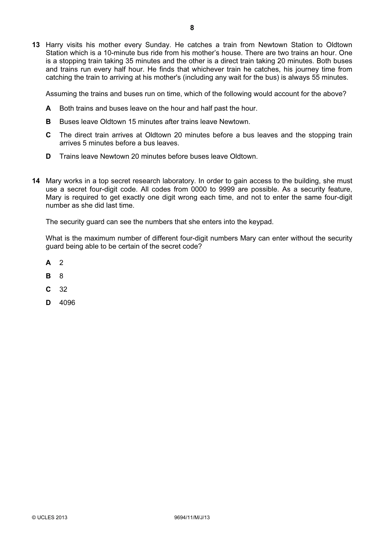 Cambridge A Level Thinking Skills 9694 2013 May/June Paper 1 · Variant 1 question paper, page 8 of 20