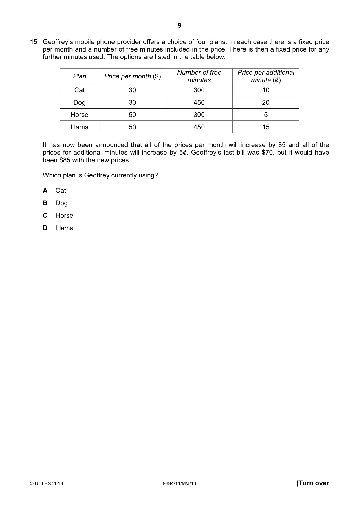 Cambridge A Level Thinking Skills 9694 2013 May/June Paper 1 · Variant 1 question paper, page 9 of 20