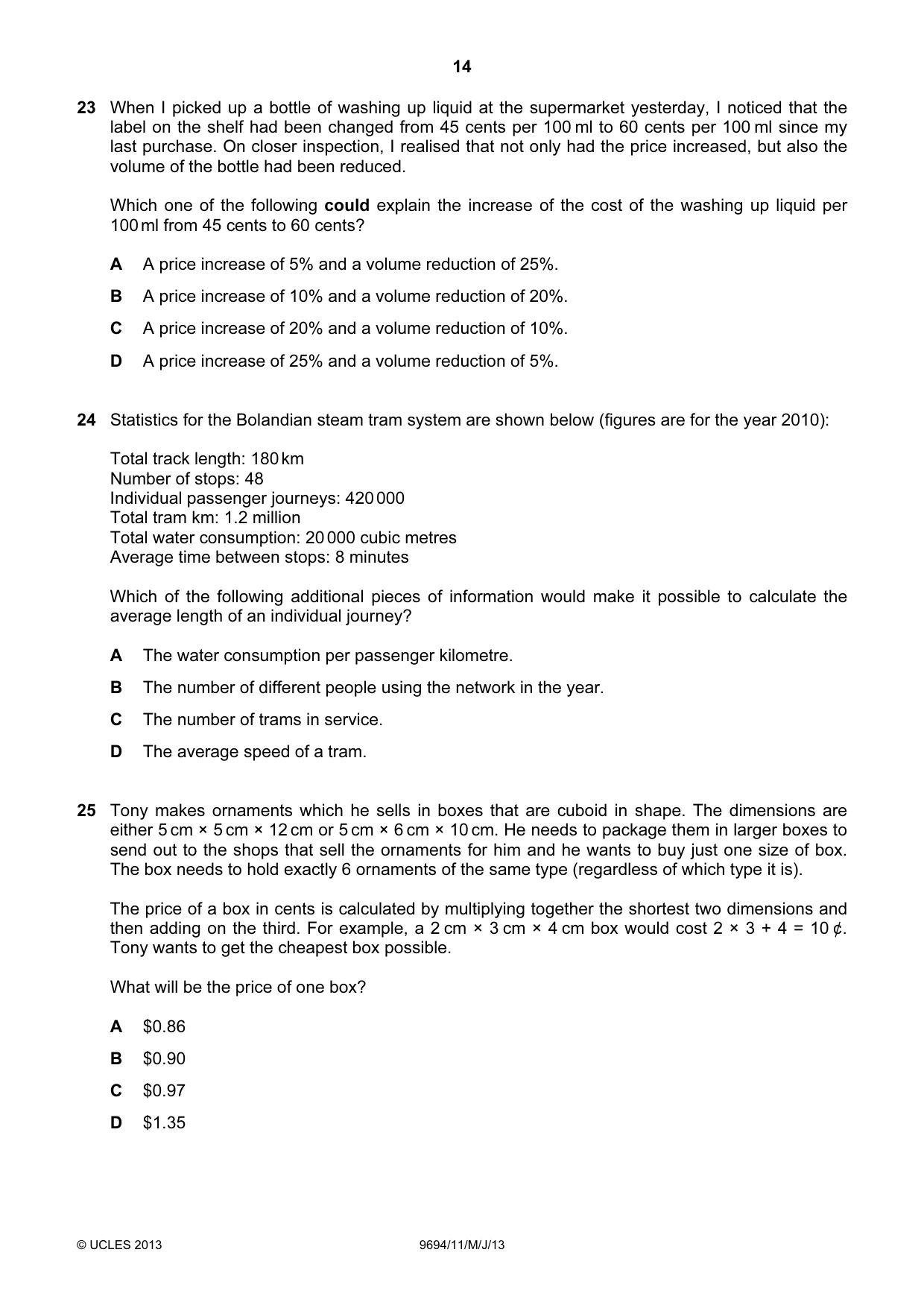 Cambridge A Level Thinking Skills 9694 2013 May/June Paper 1 · Variant 1 question paper, page 14 of 20