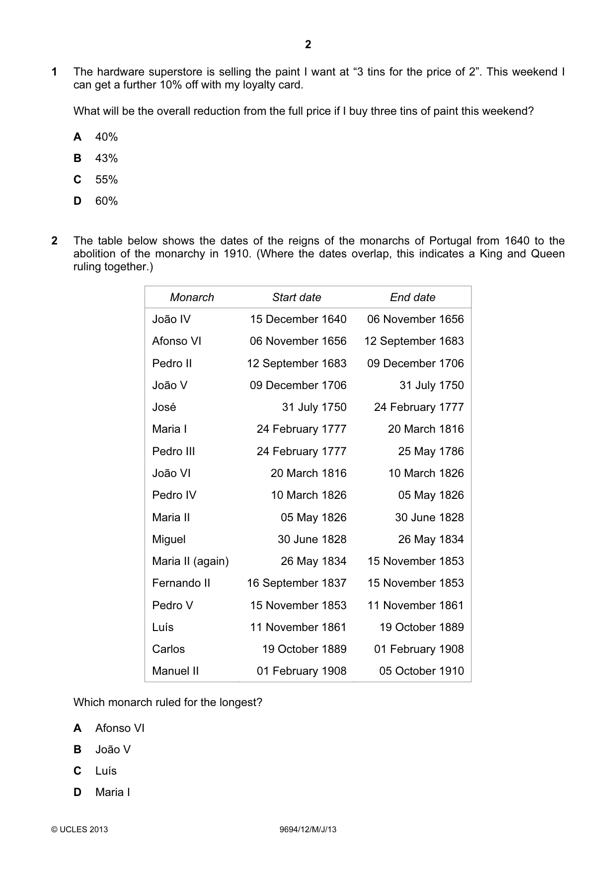 Cambridge A Level Thinking Skills 9694 2013 May/June Paper 1 · Variant 2 question paper, page 2 of 16