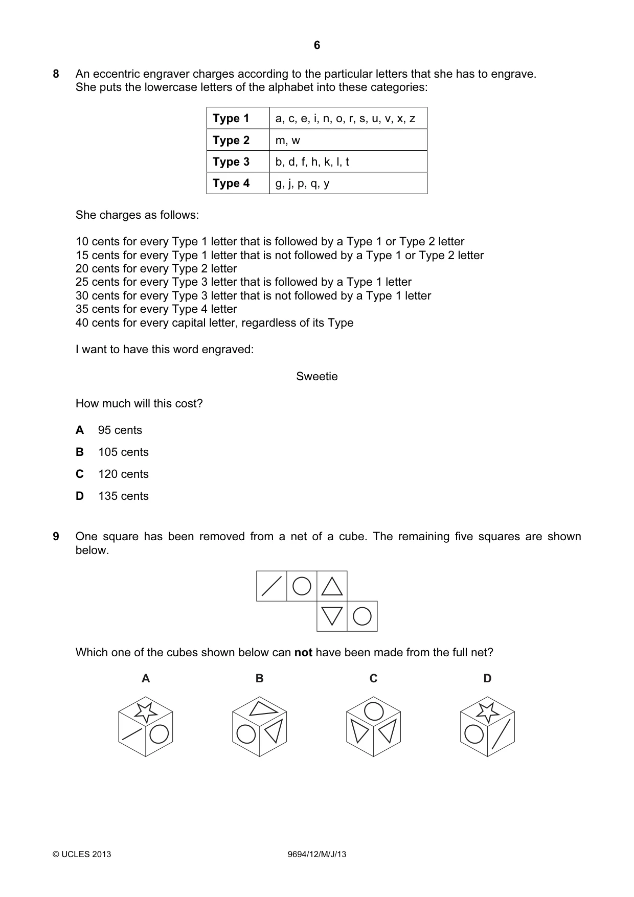 Cambridge A Level Thinking Skills 9694 2013 May/June Paper 1 · Variant 2 question paper, page 6 of 16