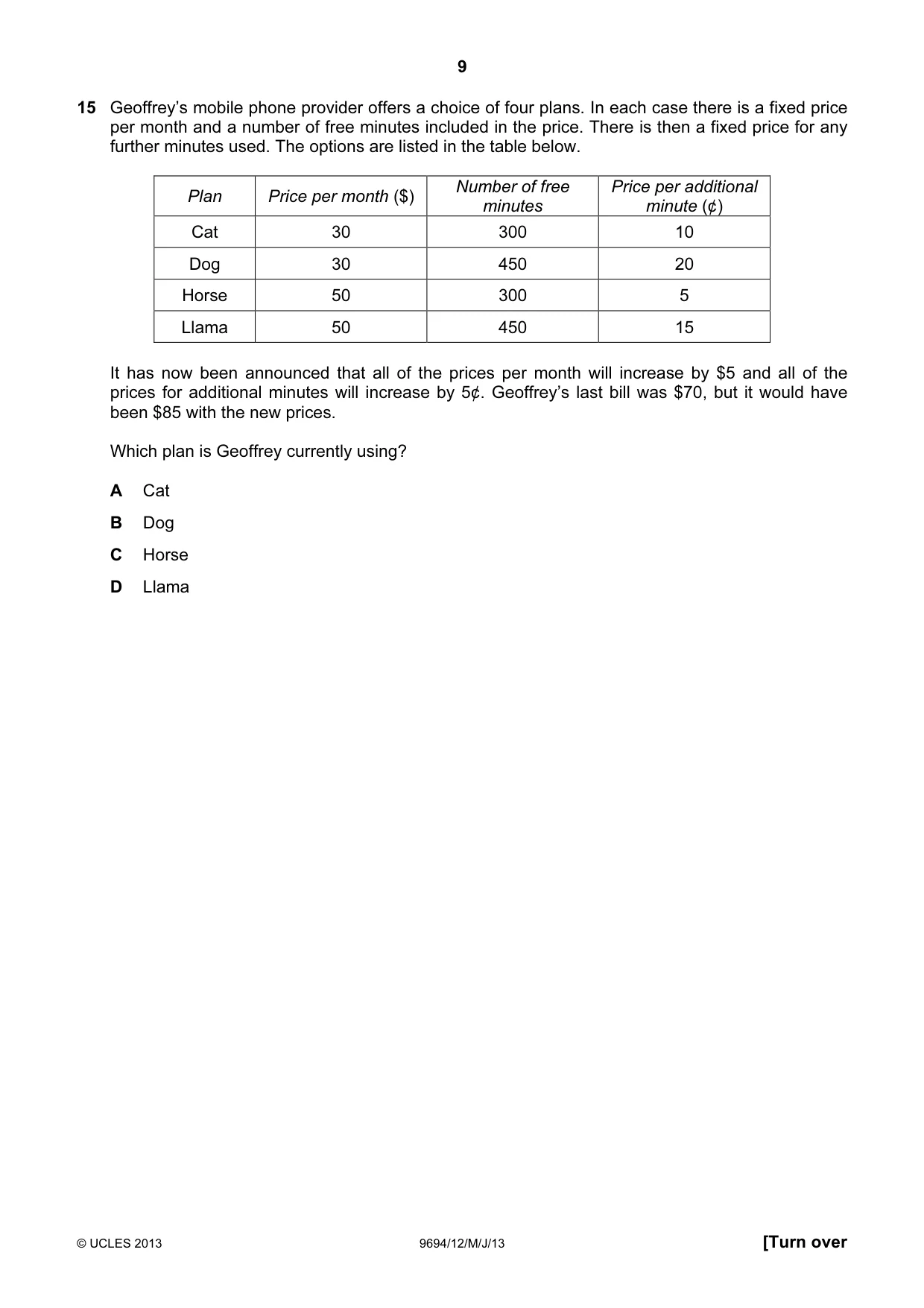 Cambridge A Level Thinking Skills 9694 2013 May/June Paper 1 · Variant 2 question paper, page 9 of 16
