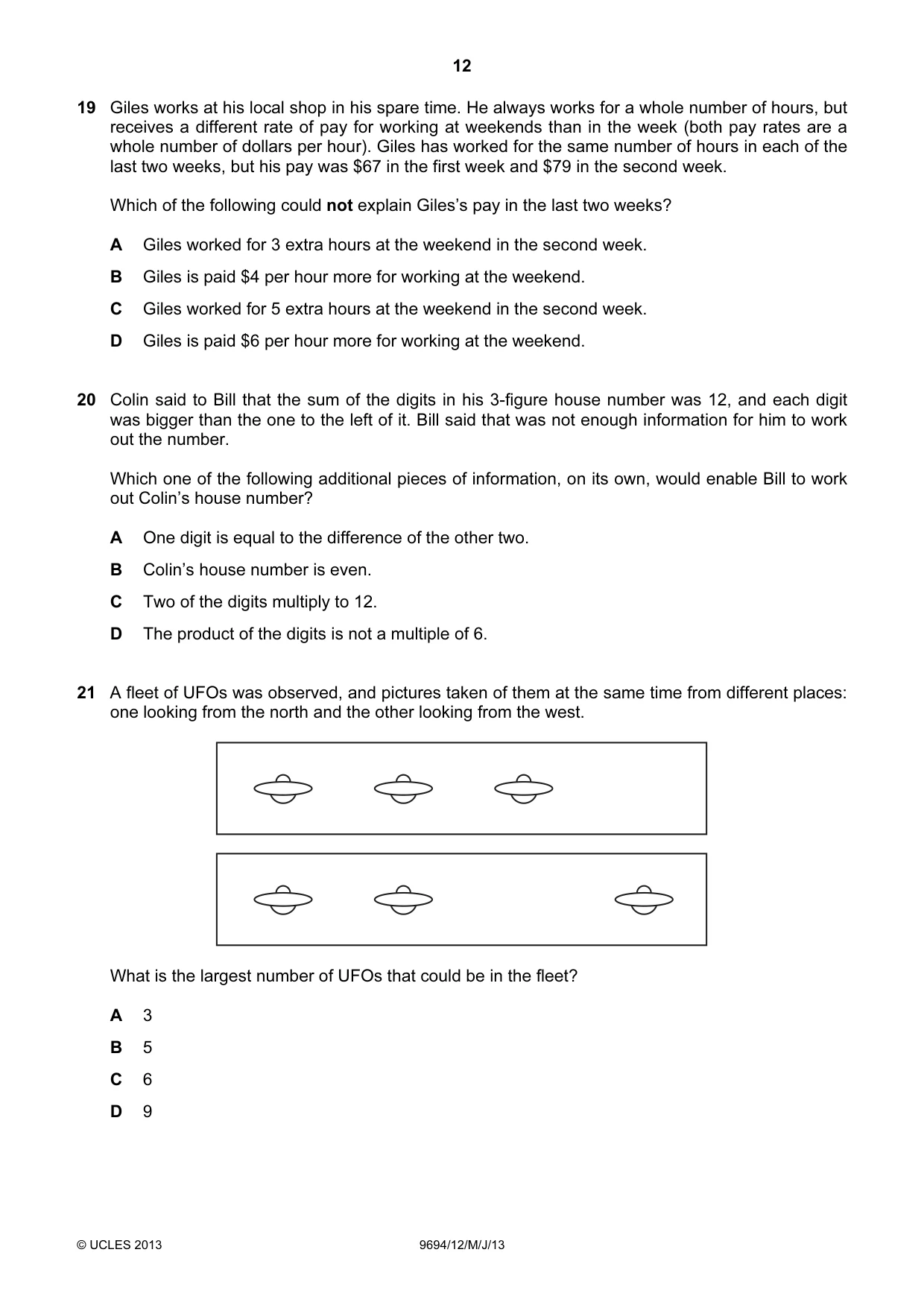 Cambridge A Level Thinking Skills 9694 2013 May/June Paper 1 · Variant 2 question paper, page 12 of 16