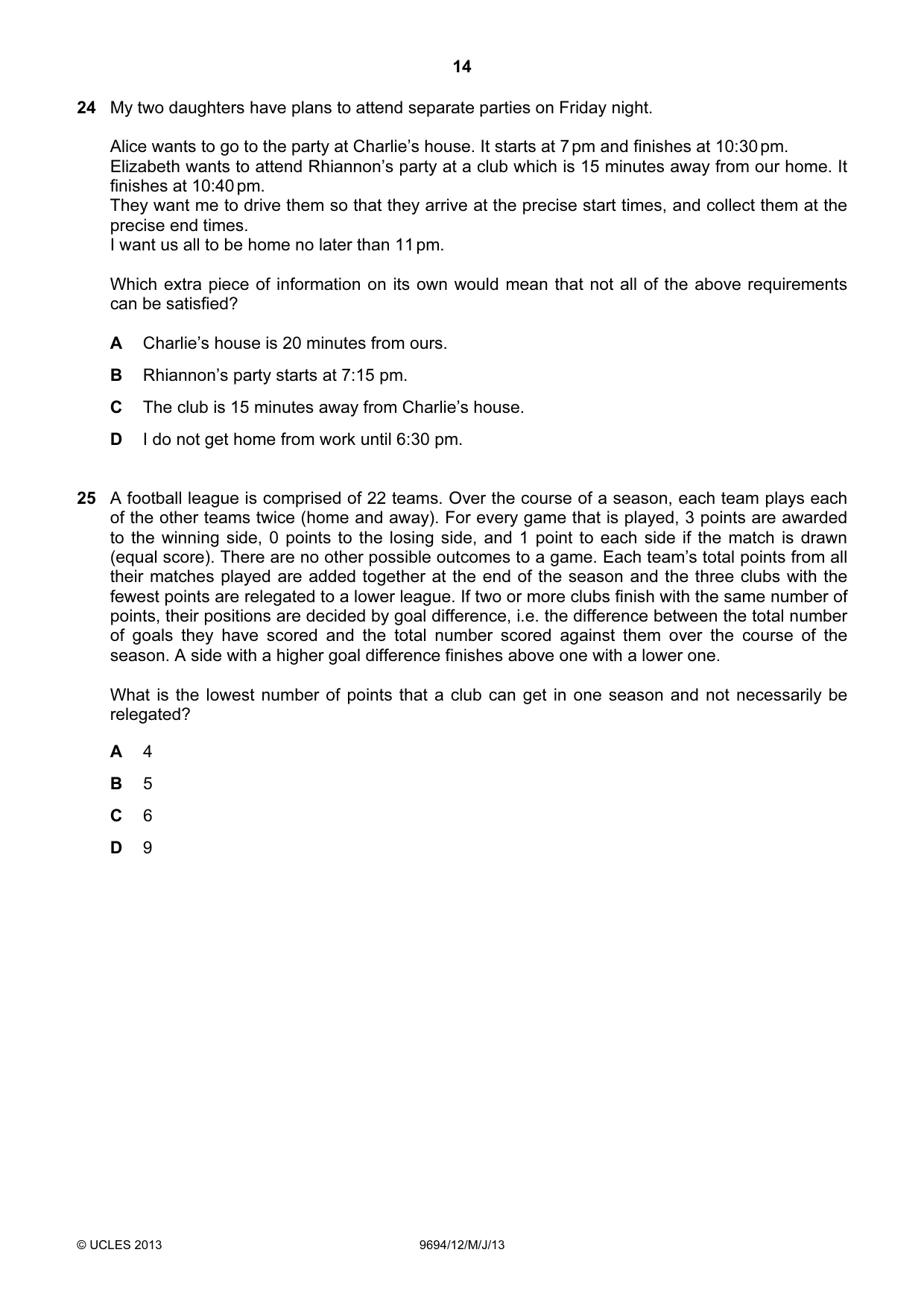 Cambridge A Level Thinking Skills 9694 2013 May/June Paper 1 · Variant 2 question paper, page 14 of 16