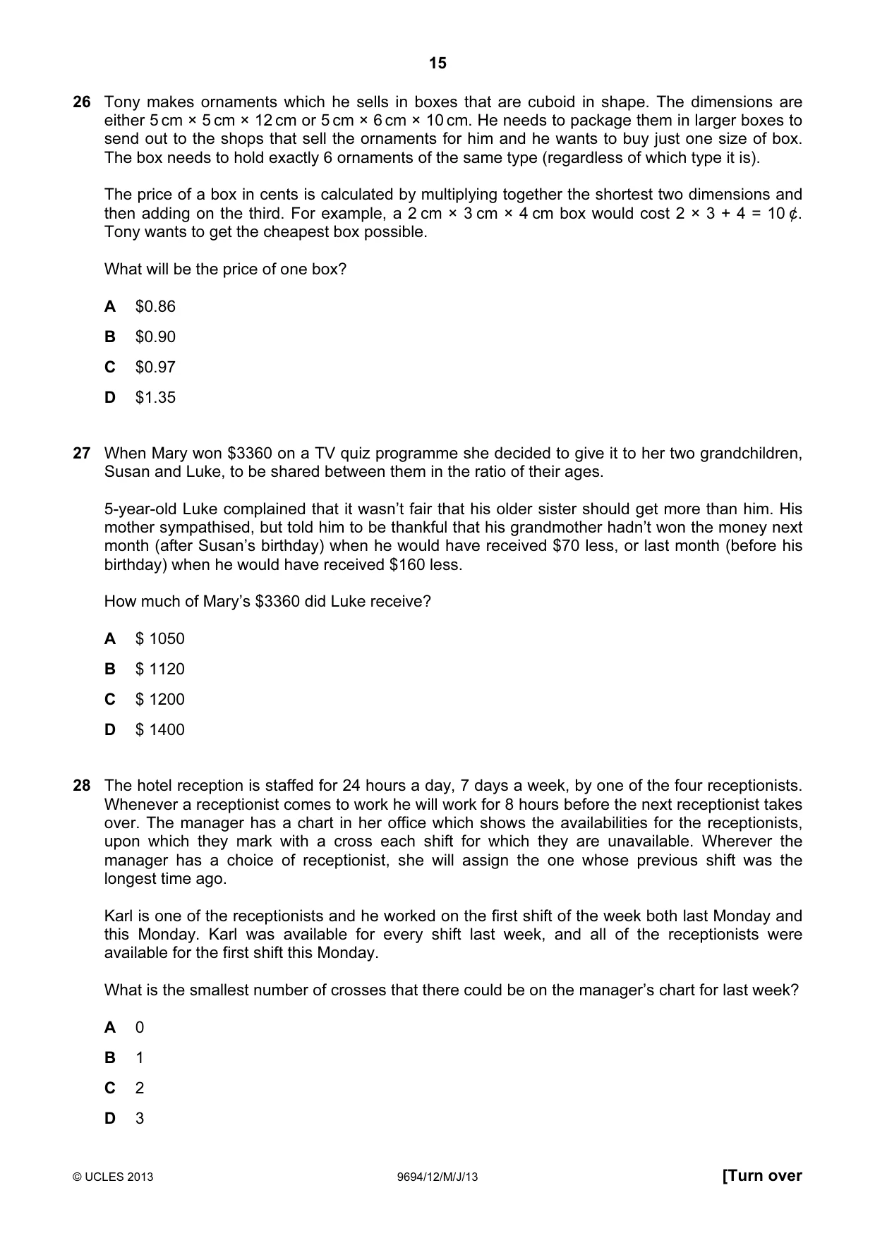 Cambridge A Level Thinking Skills 9694 2013 May/June Paper 1 · Variant 2 question paper, page 15 of 16