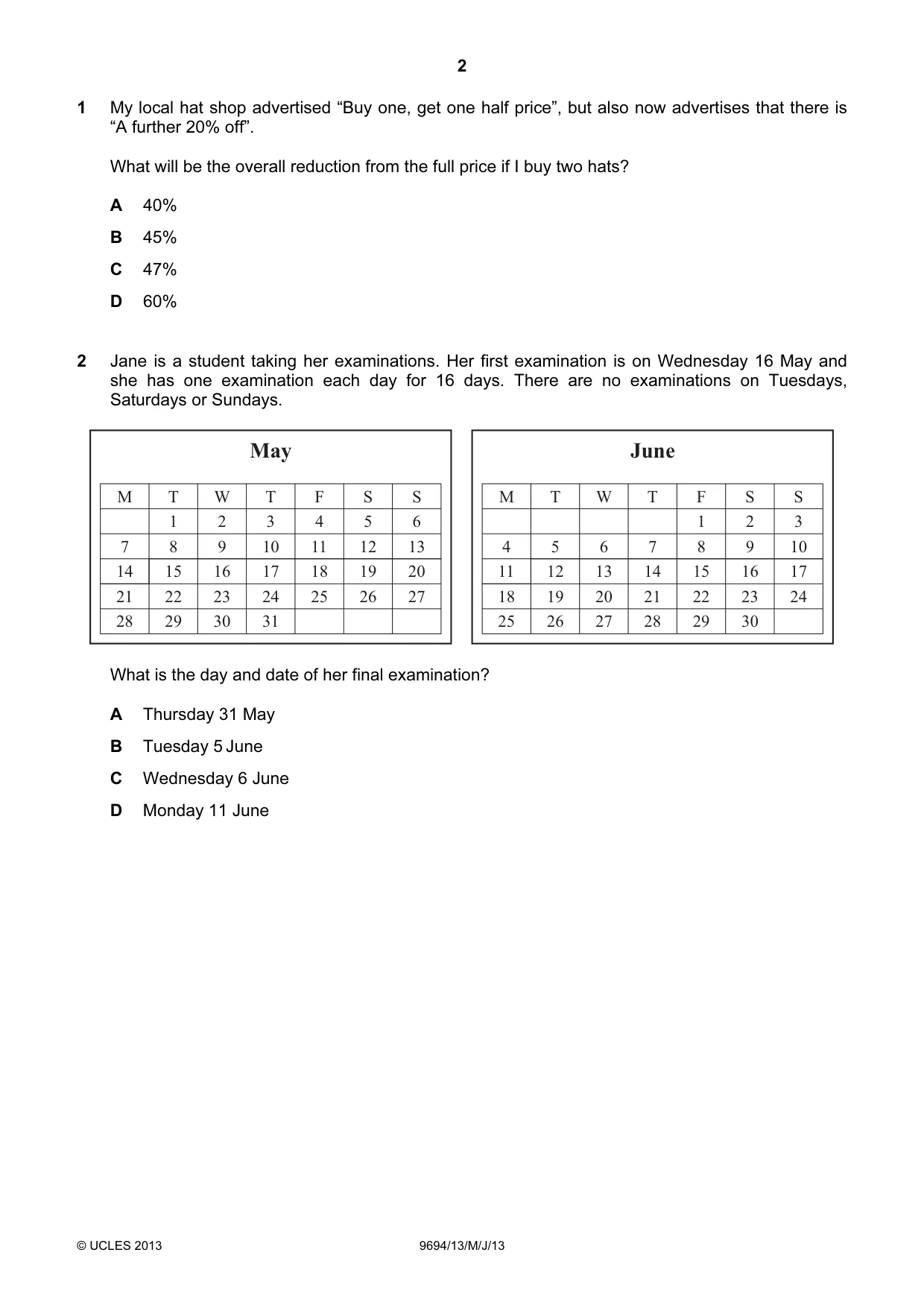 Cambridge A Level Thinking Skills 9694 2013 May/June Paper 1 · Variant 3 question paper, page 2 of 20