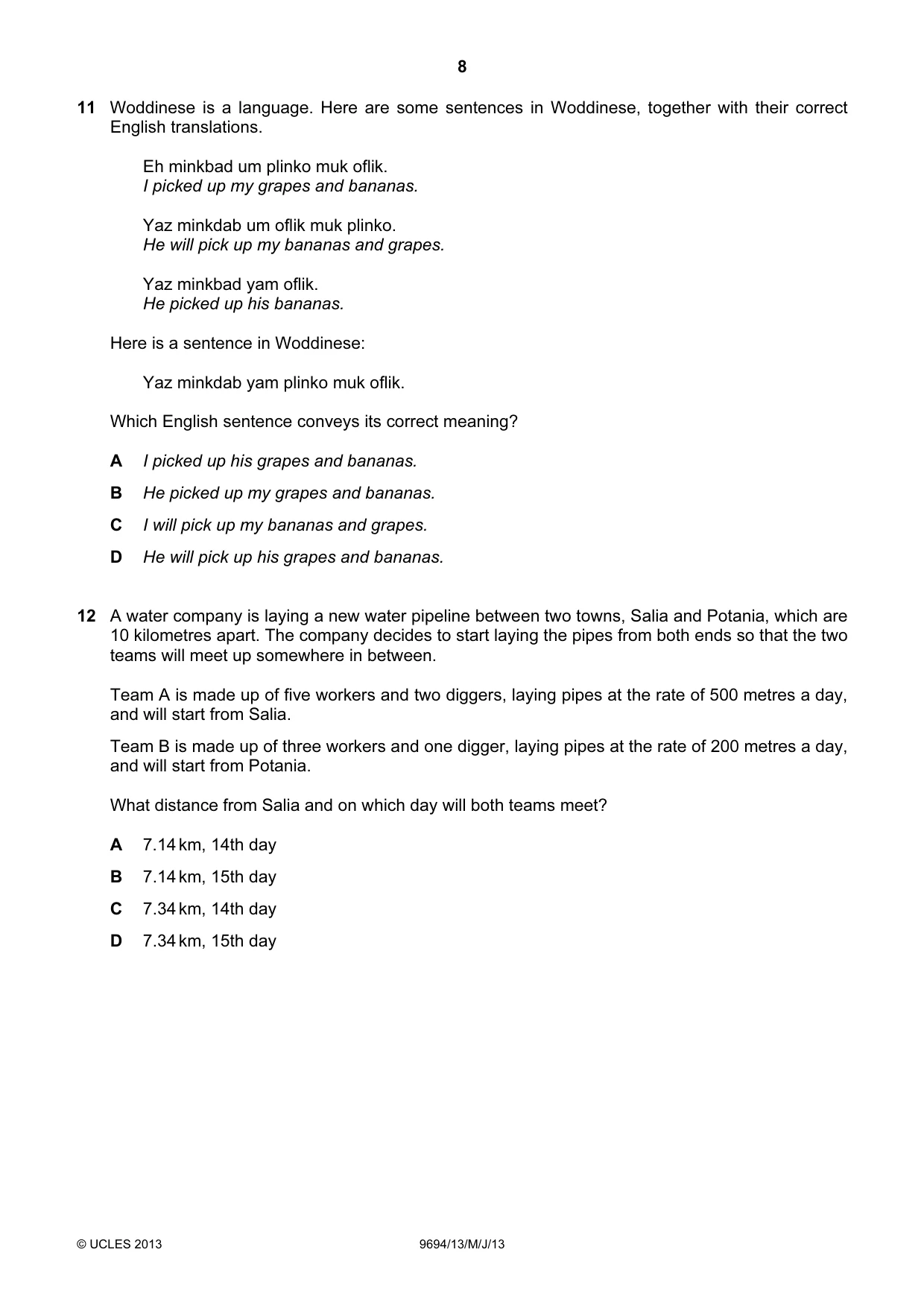Cambridge A Level Thinking Skills 9694 2013 May/June Paper 1 · Variant 3 question paper, page 8 of 20