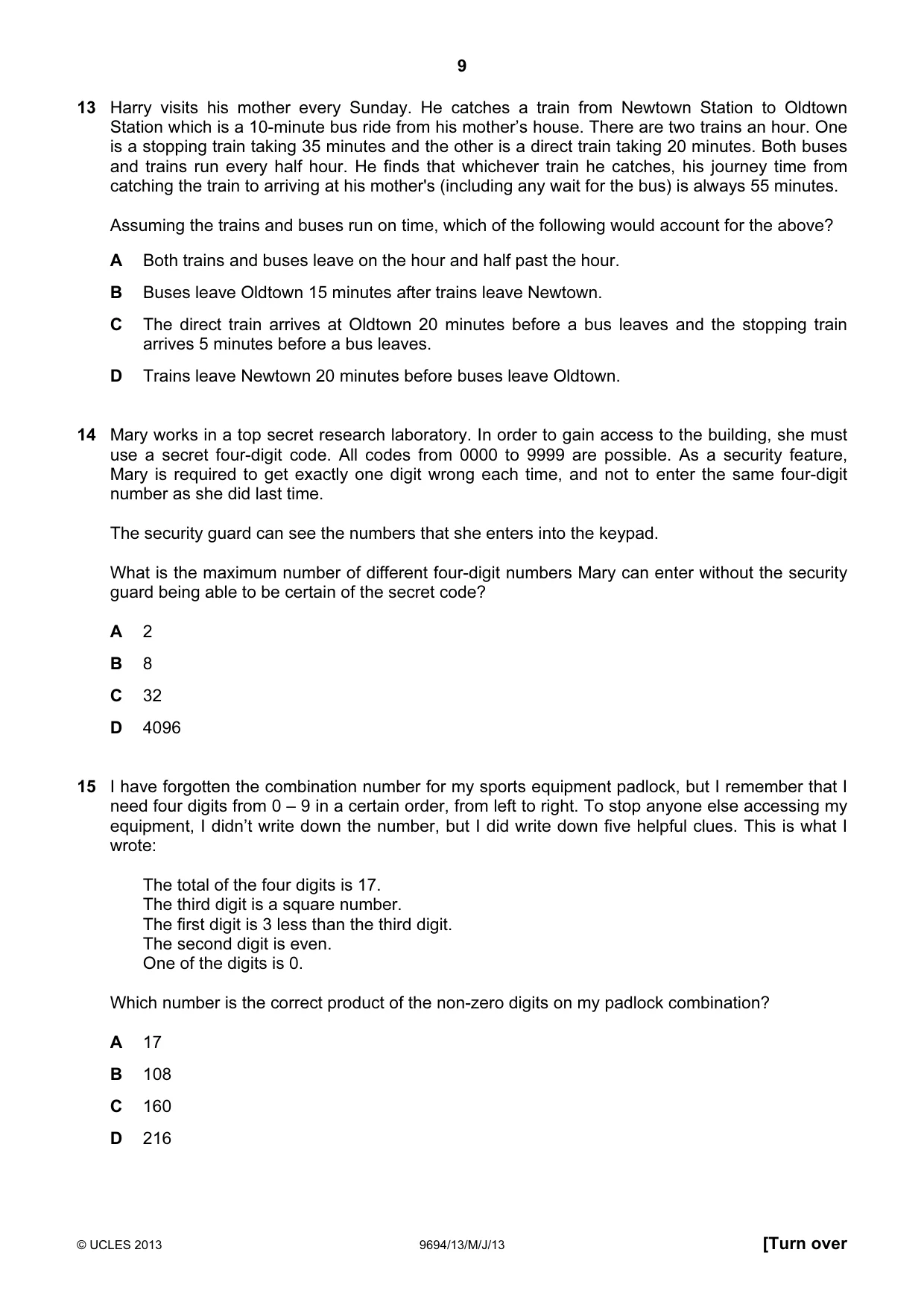 Cambridge A Level Thinking Skills 9694 2013 May/June Paper 1 · Variant 3 question paper, page 9 of 20
