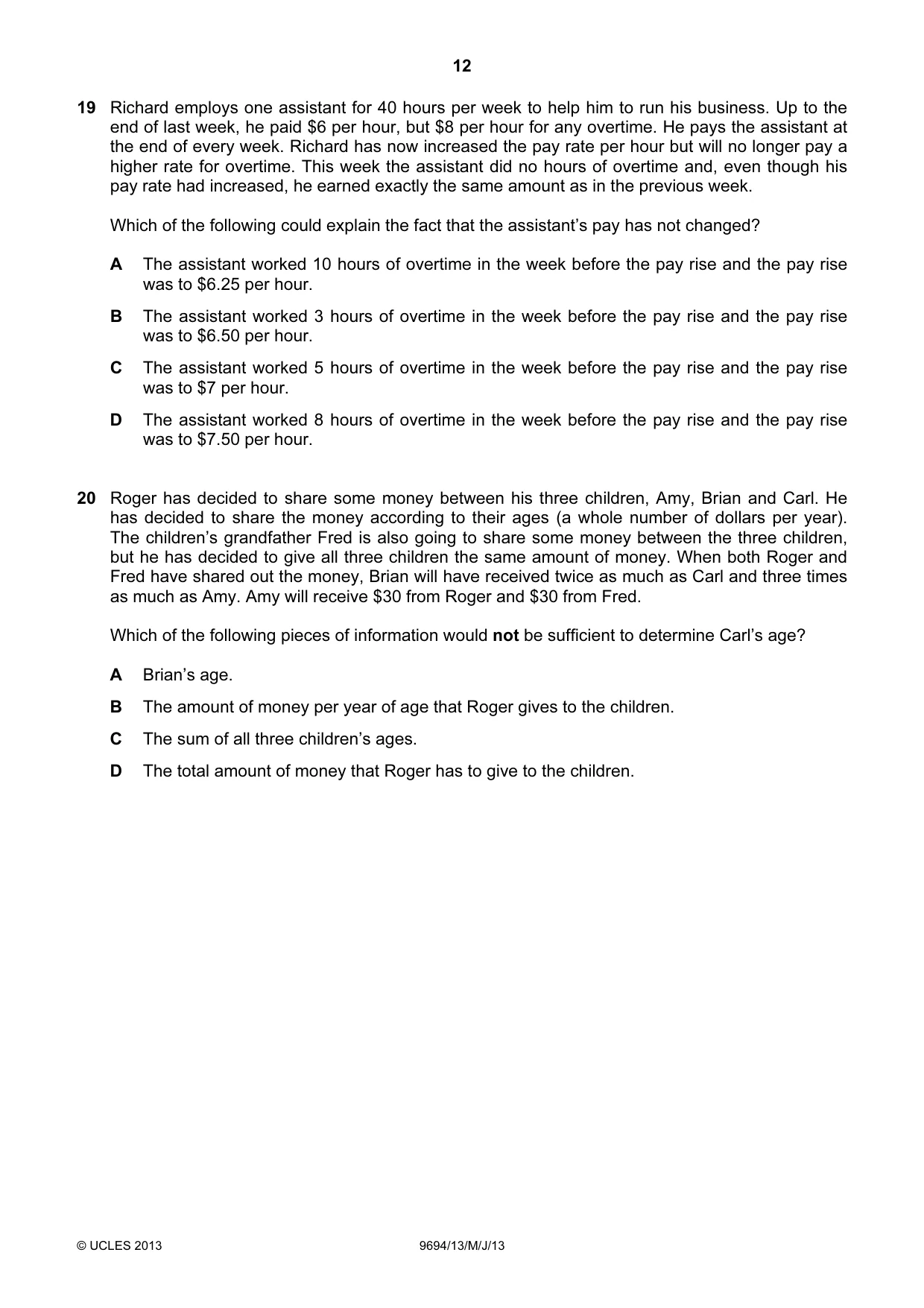 Cambridge A Level Thinking Skills 9694 2013 May/June Paper 1 · Variant 3 question paper, page 12 of 20