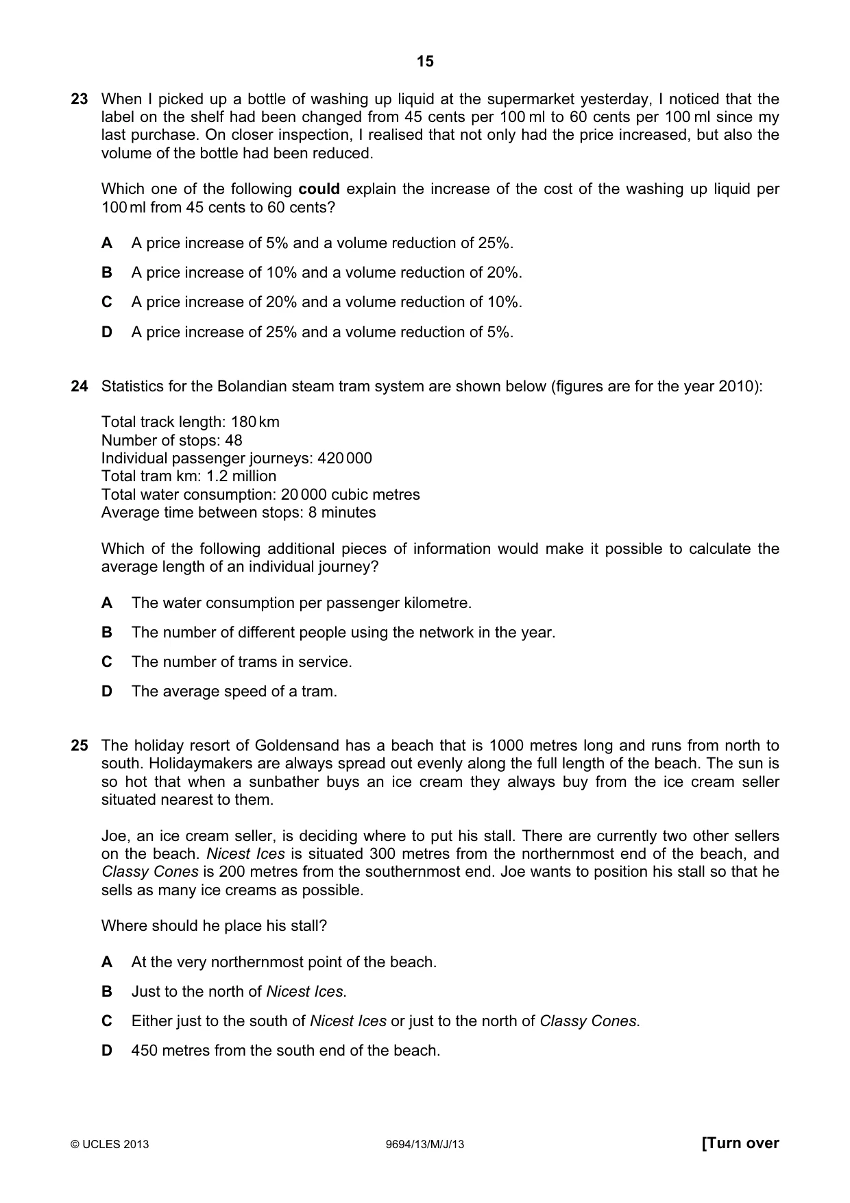 Cambridge A Level Thinking Skills 9694 2013 May/June Paper 1 · Variant 3 question paper, page 15 of 20