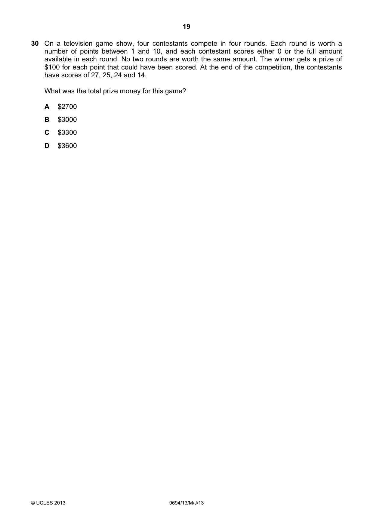 Cambridge A Level Thinking Skills 9694 2013 May/June Paper 1 · Variant 3 question paper, page 19 of 20