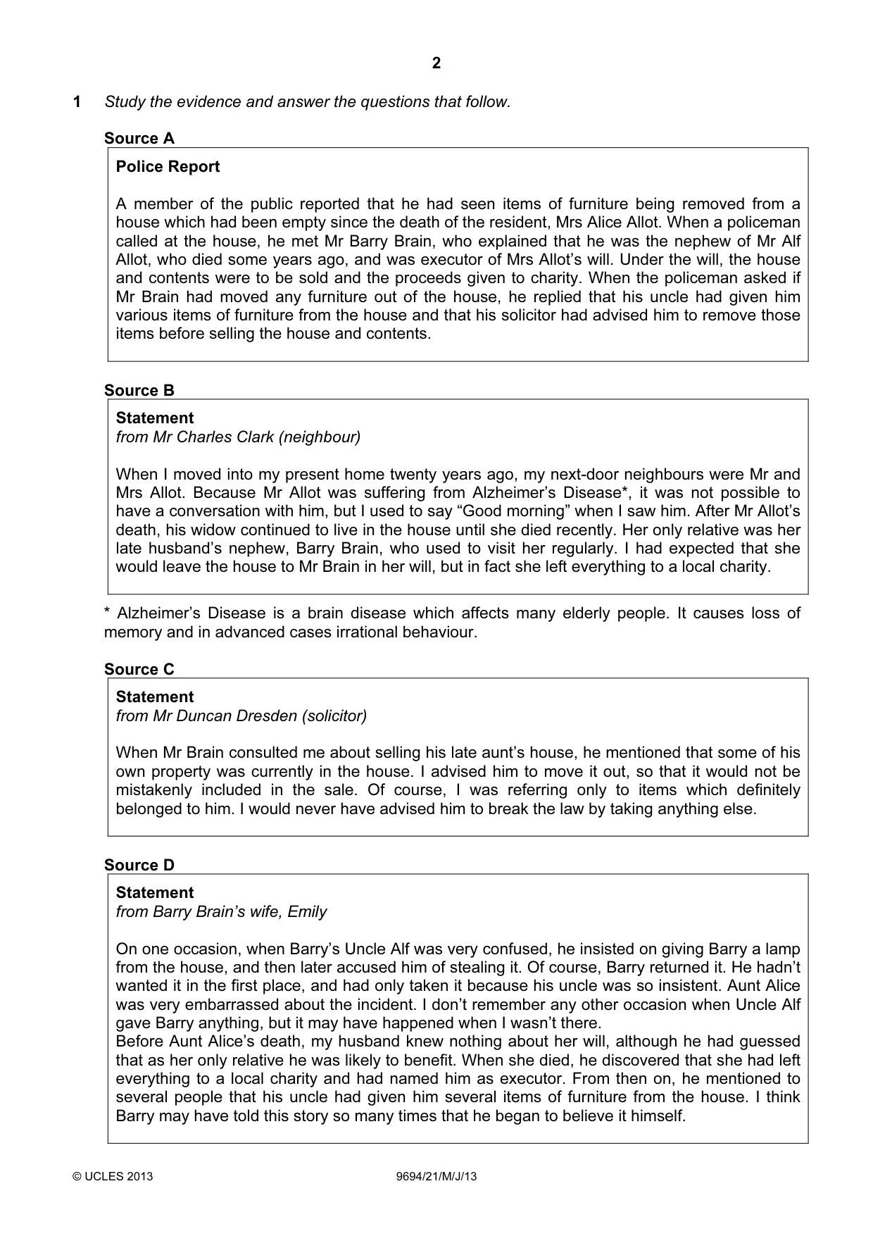 Cambridge A Level Thinking Skills 9694 2013 May/June Paper 2 · Variant 1 question paper, page 2 of 8