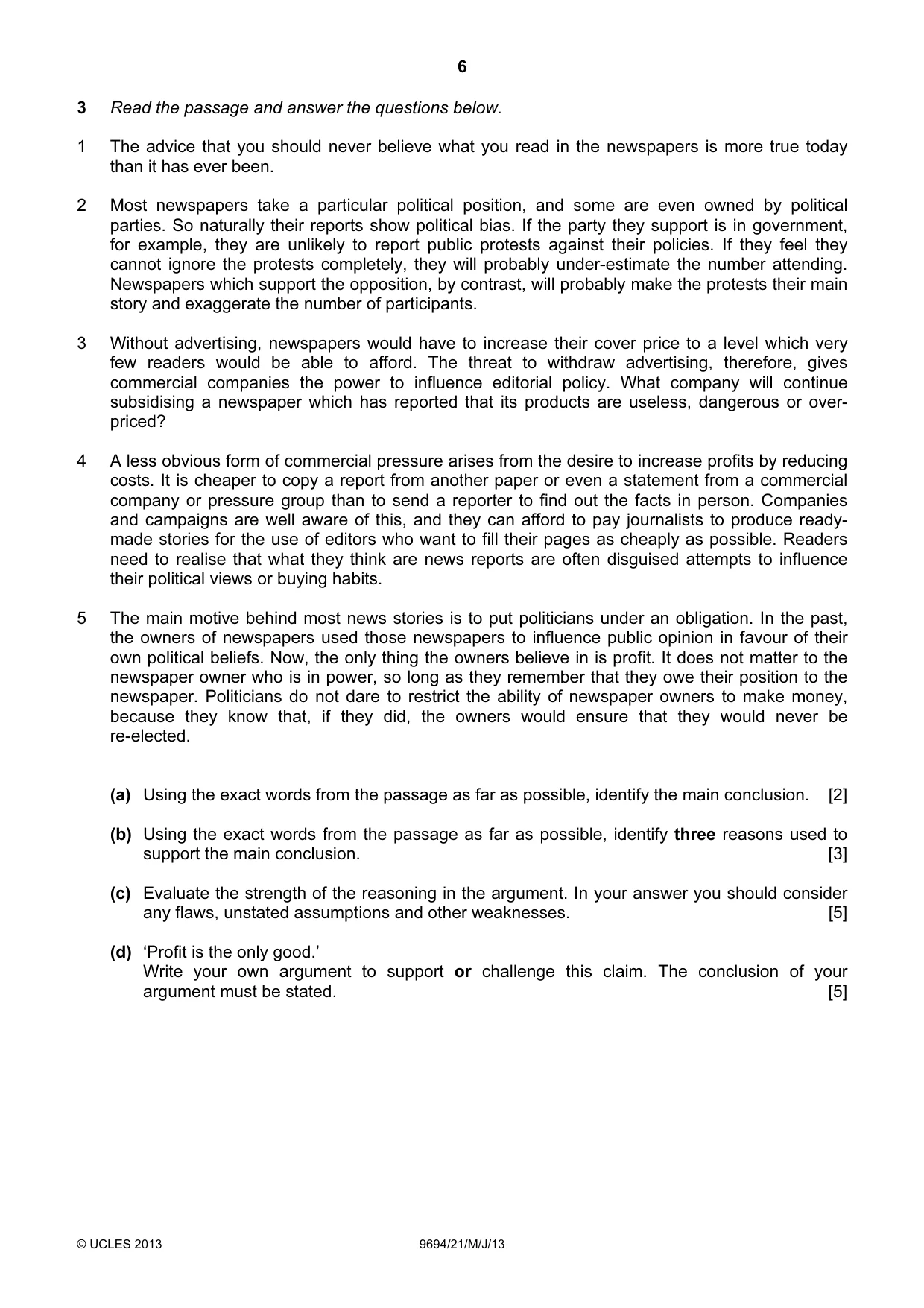 Cambridge A Level Thinking Skills 9694 2013 May/June Paper 2 · Variant 1 question paper, page 6 of 8