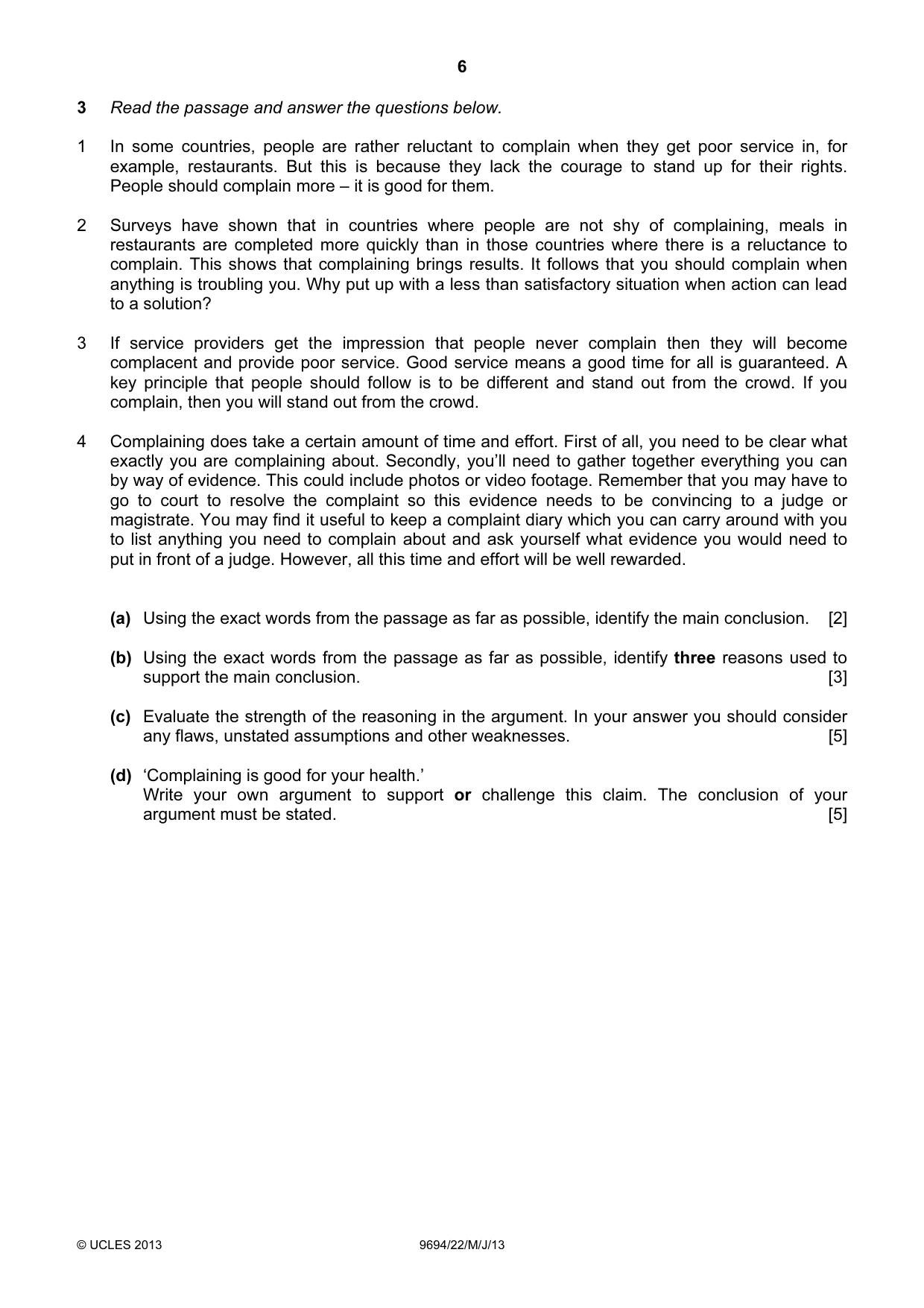 Cambridge A Level Thinking Skills 9694 2013 May/June Paper 2 · Variant 2 question paper, page 6 of 8