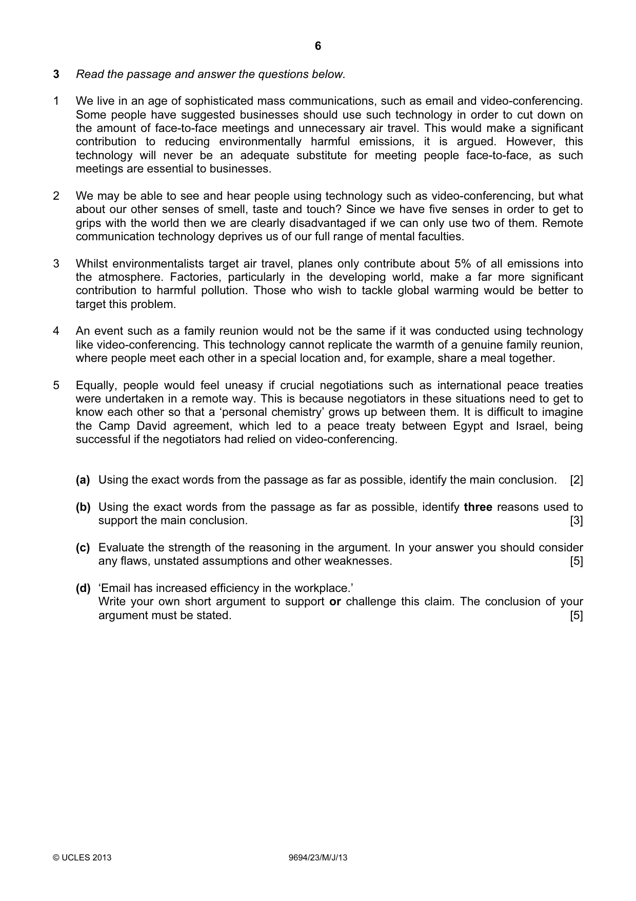 Cambridge A Level Thinking Skills 9694 2013 May/June Paper 2 · Variant 3 question paper, page 6 of 8