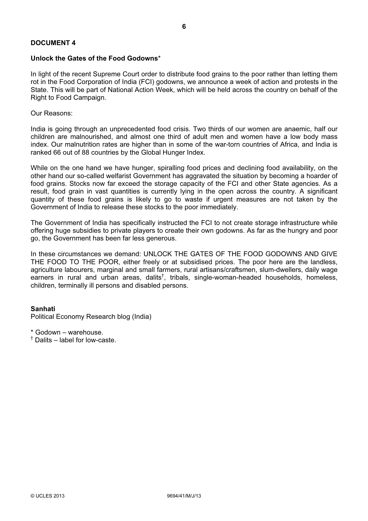 Cambridge A Level Thinking Skills 9694 2013 May/June Paper 4 · Variant 1 question paper, page 6 of 8