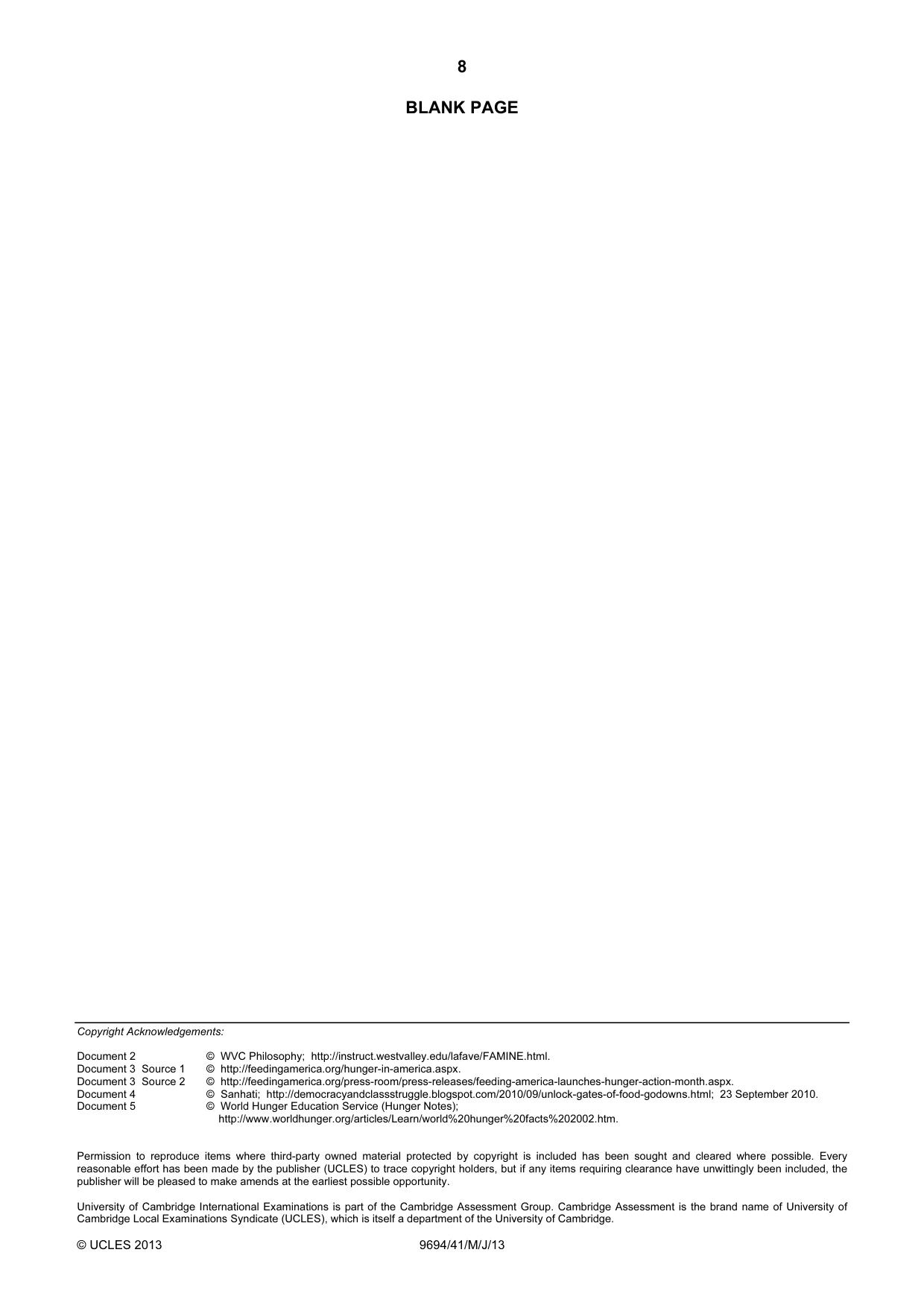 Cambridge A Level Thinking Skills 9694 2013 May/June Paper 4 · Variant 1 question paper, page 8 of 8