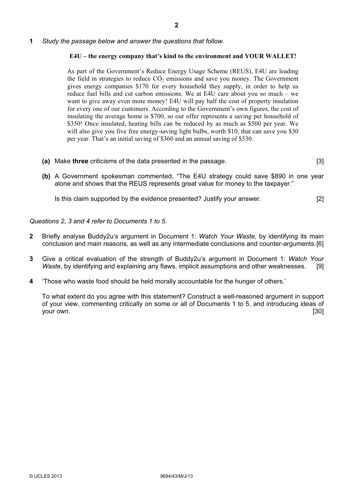Cambridge A Level Thinking Skills 9694 2013 May/June Paper 4 · Variant 3 question paper, page 2 of 8