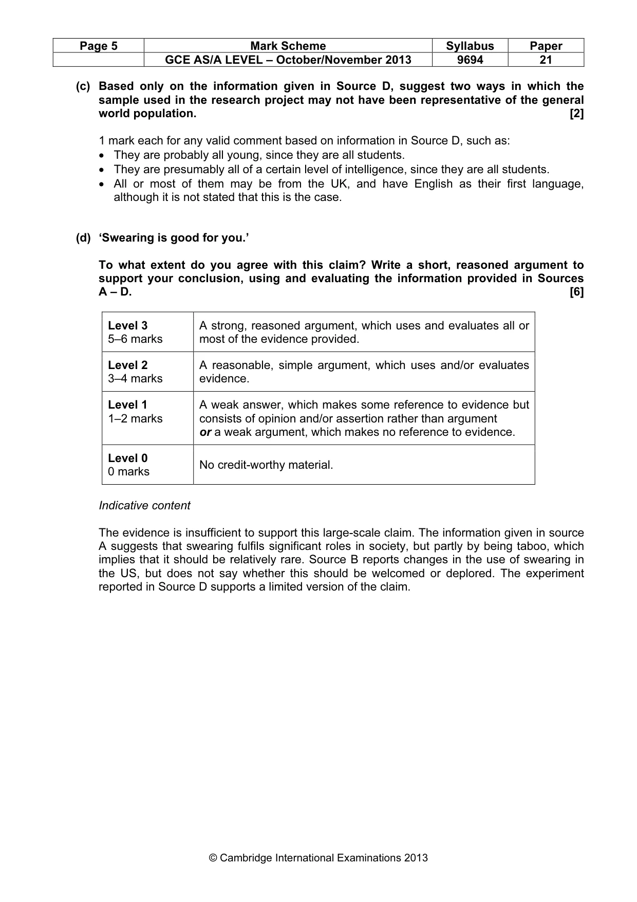 Mark scheme, page 5 of 8