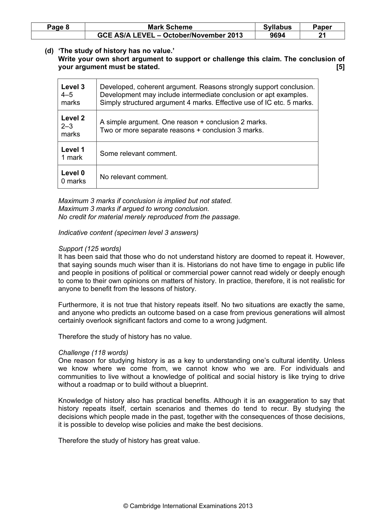 Mark scheme, page 8 of 8