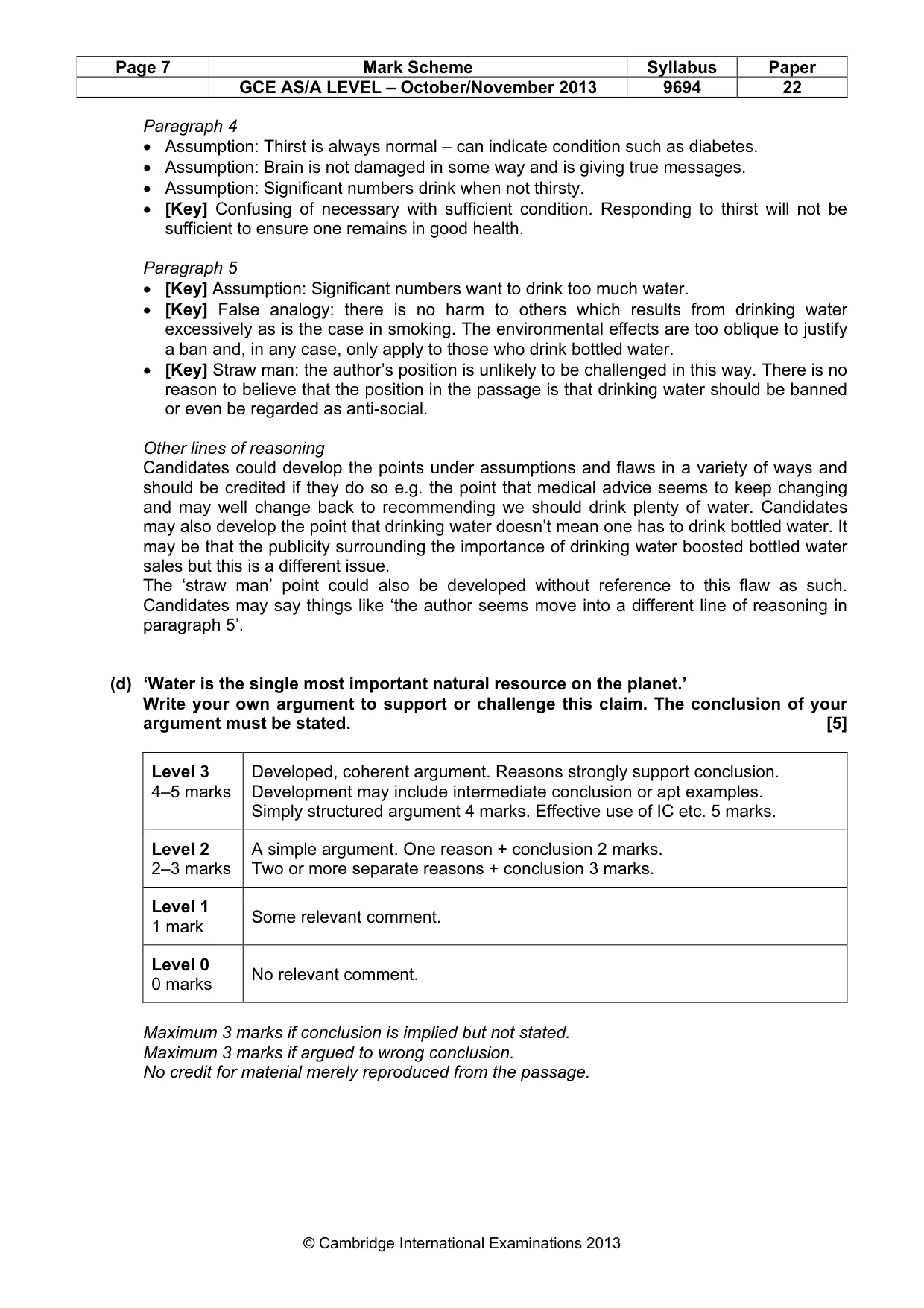 Mark scheme, page 7 of 8