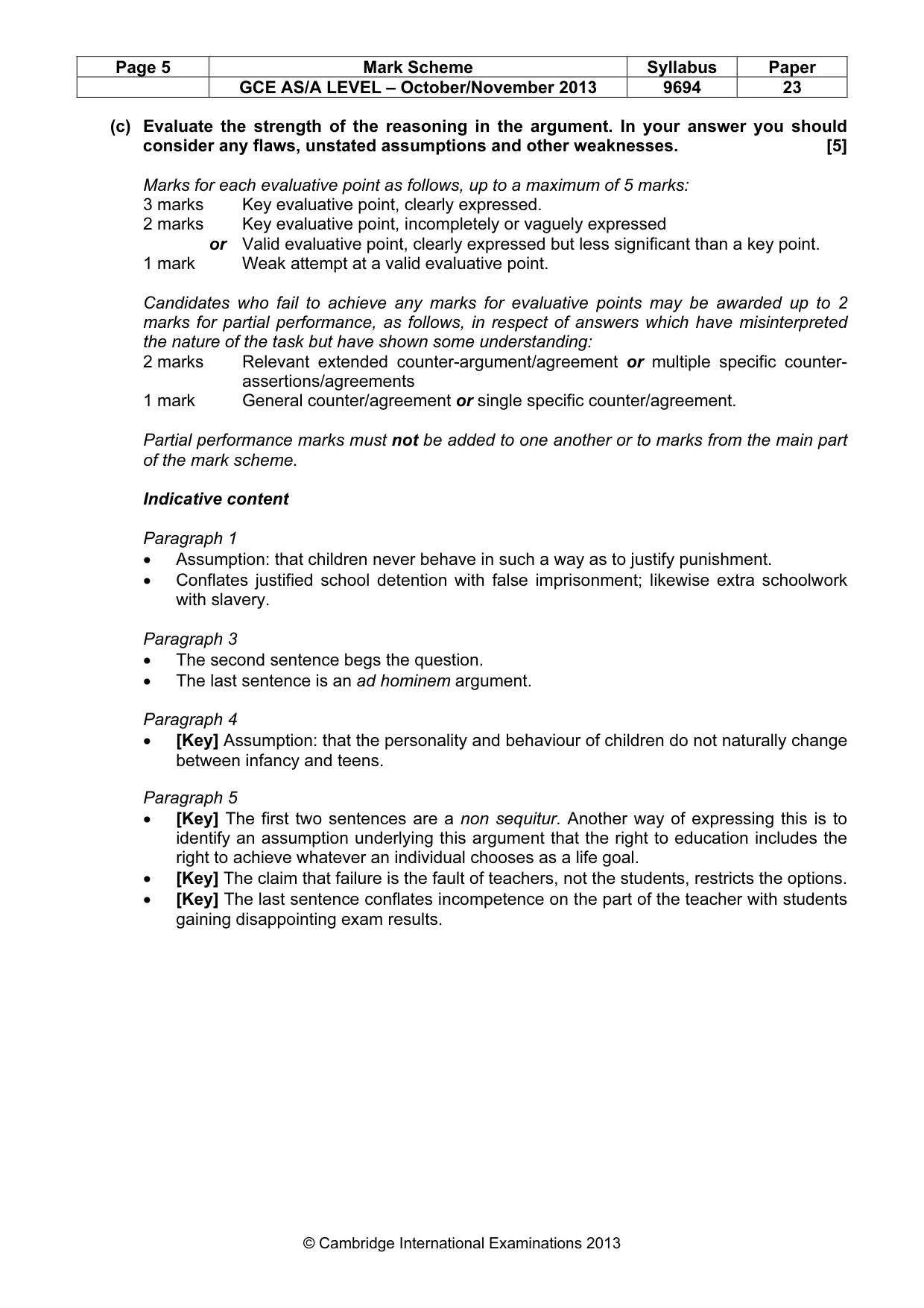 Mark scheme, page 5 of 6