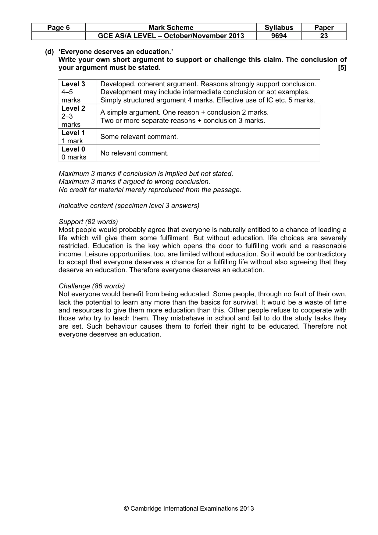 Mark scheme, page 6 of 6