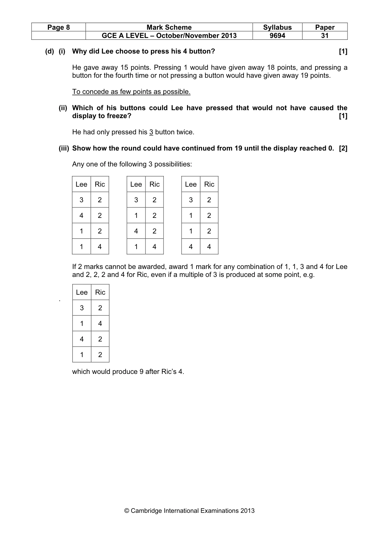 Mark scheme, page 8 of 9