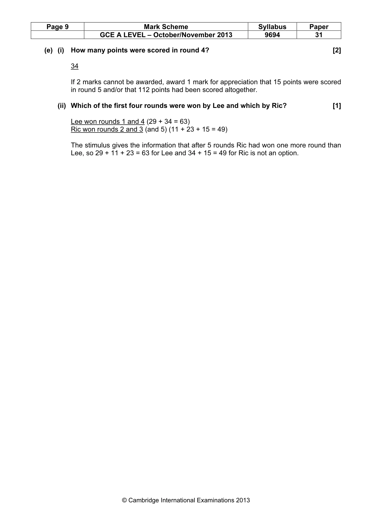 Mark scheme, page 9 of 9