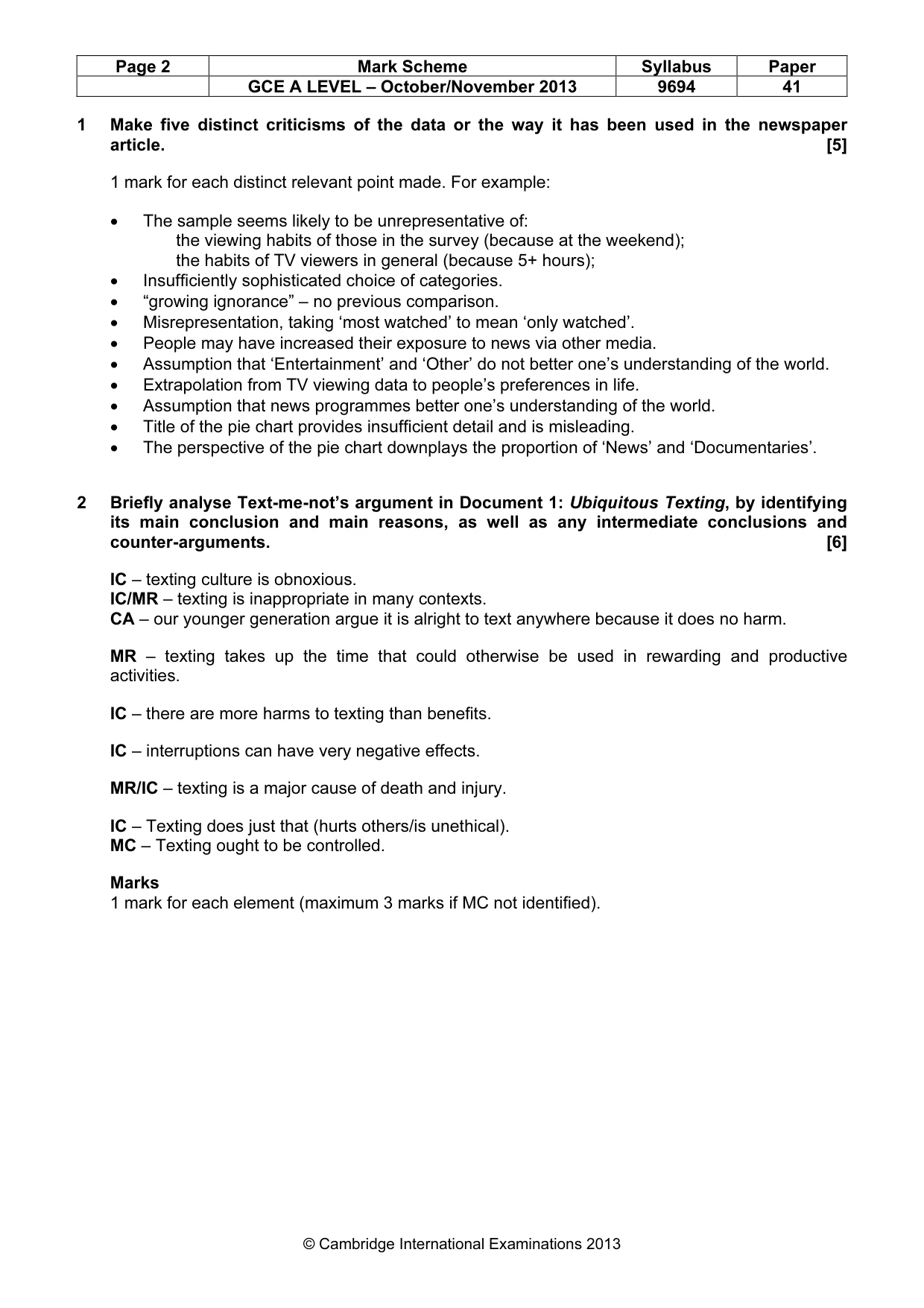 Mark scheme, page 2 of 6