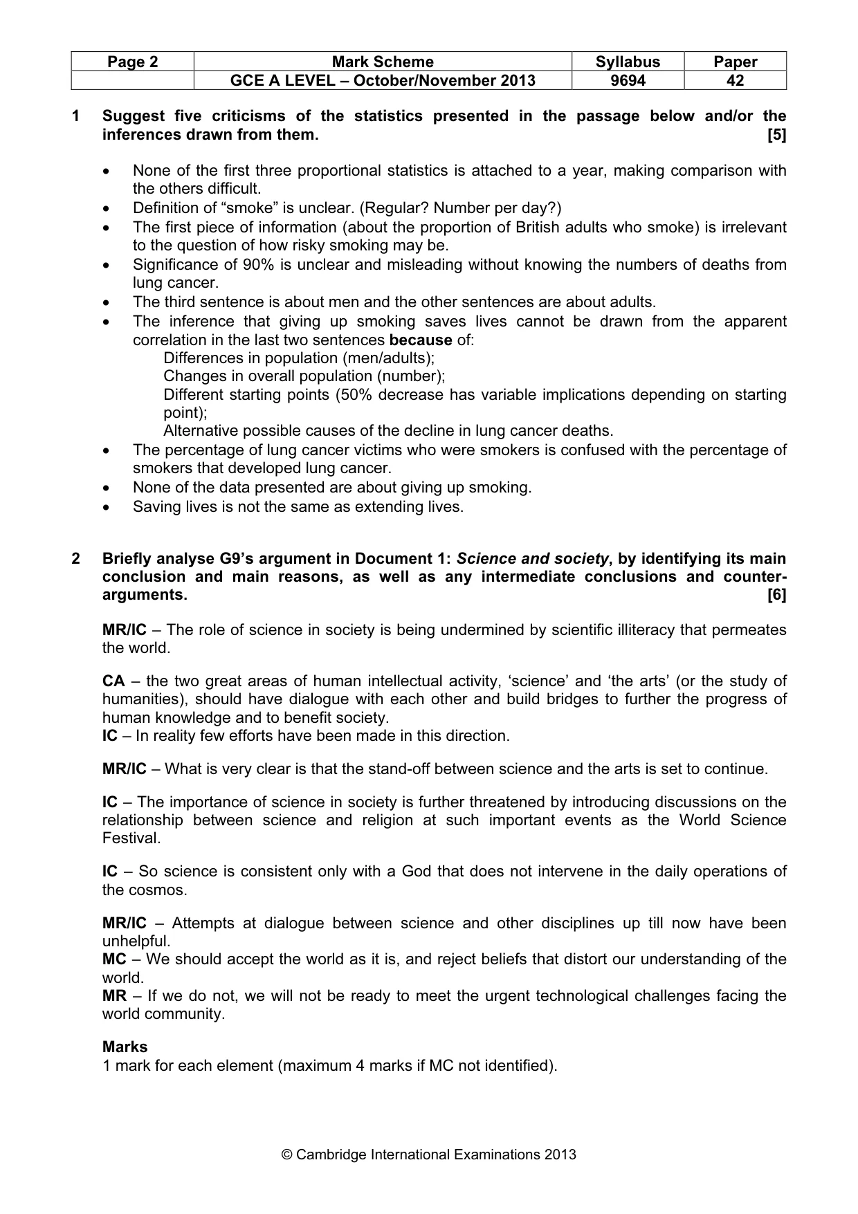 Mark scheme, page 2 of 6