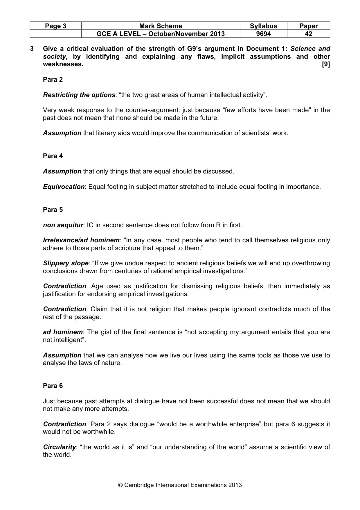 Mark scheme, page 3 of 6