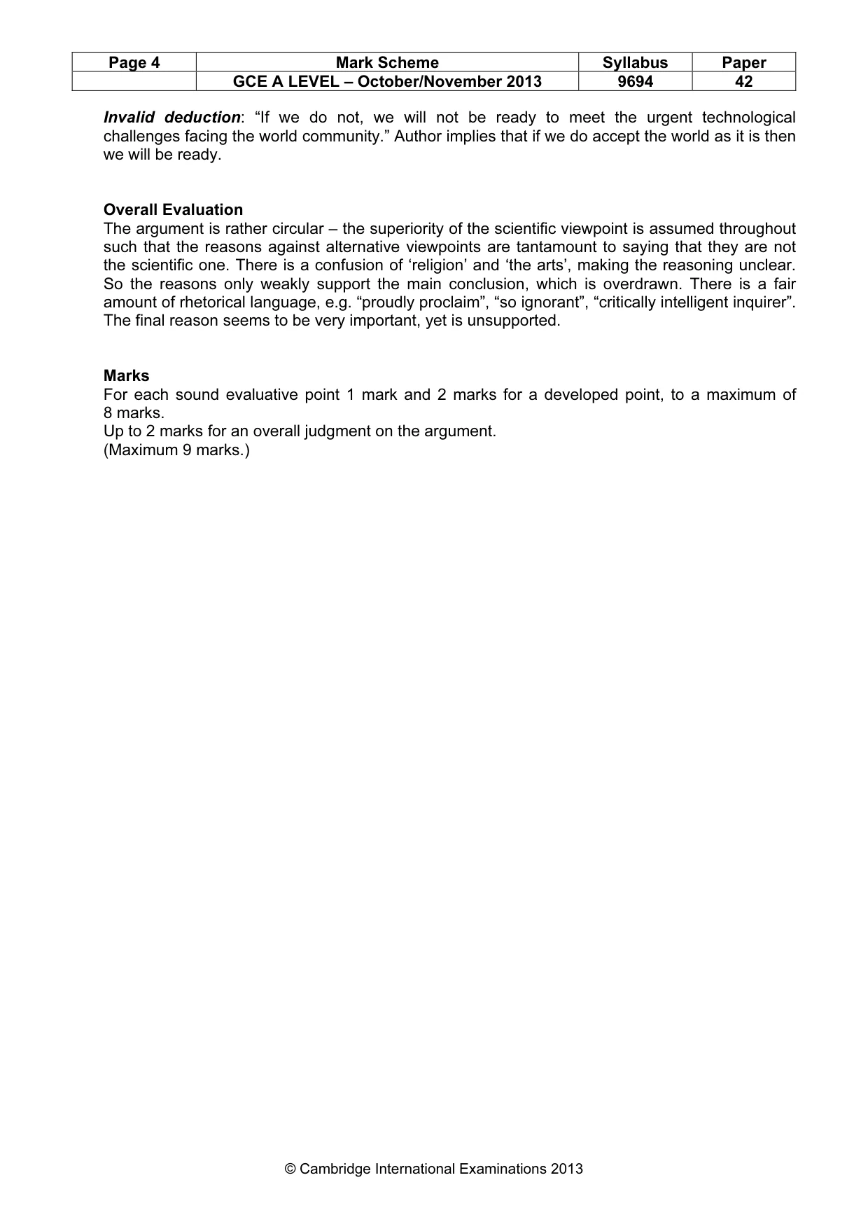Mark scheme, page 4 of 6