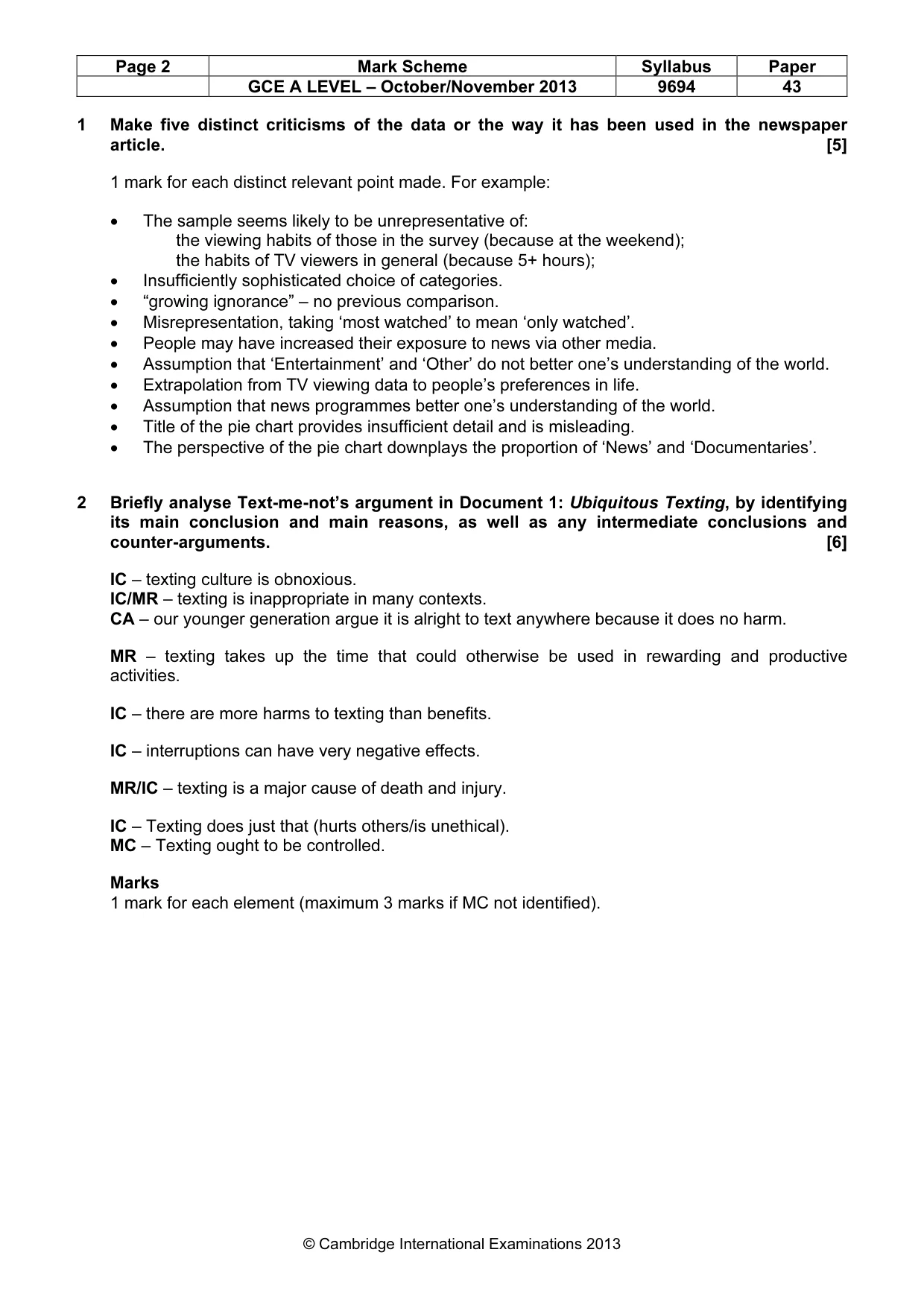Mark scheme, page 2 of 6