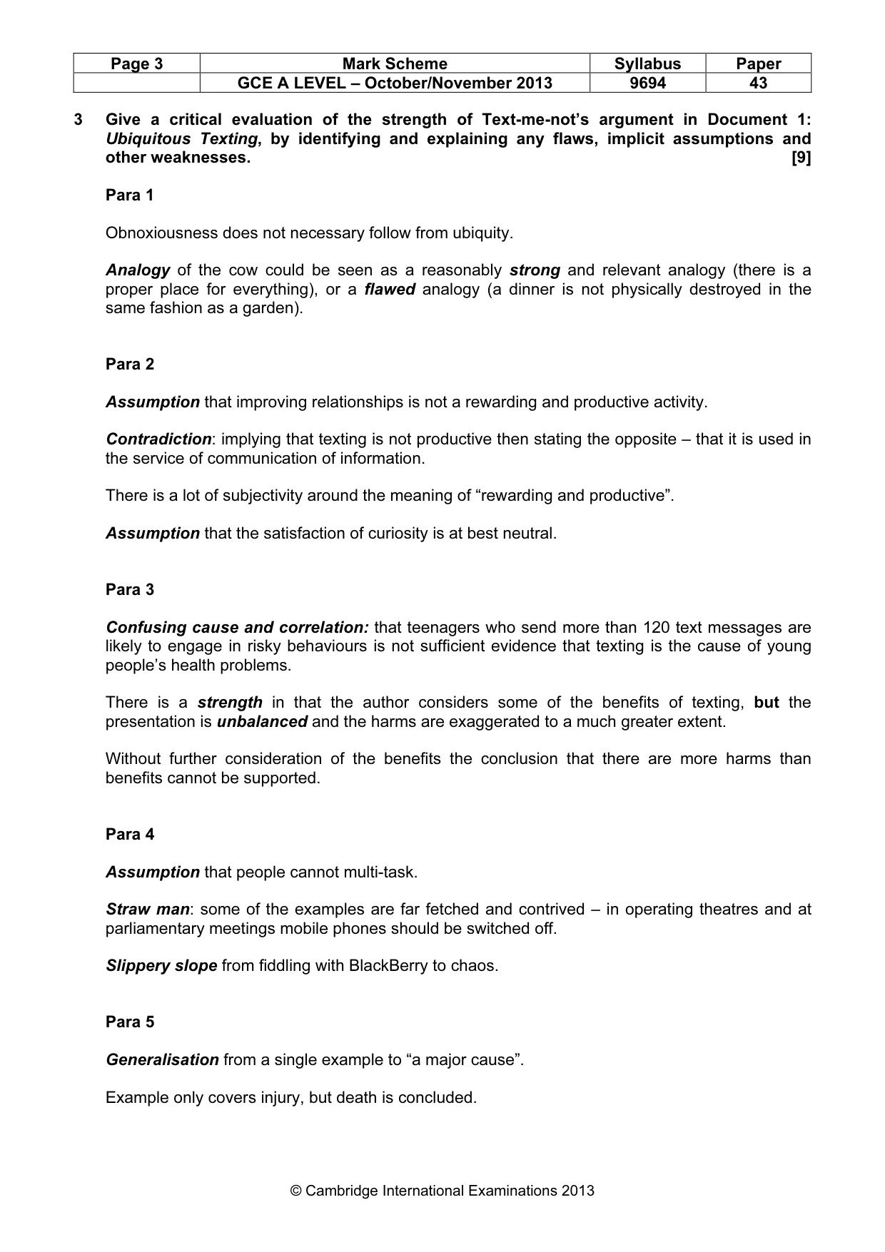 Mark scheme, page 3 of 6