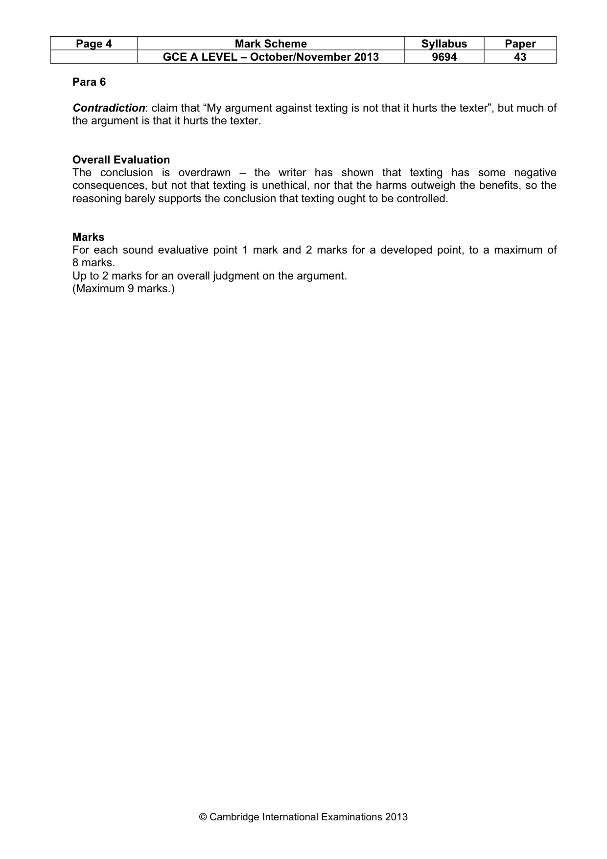Mark scheme, page 4 of 6