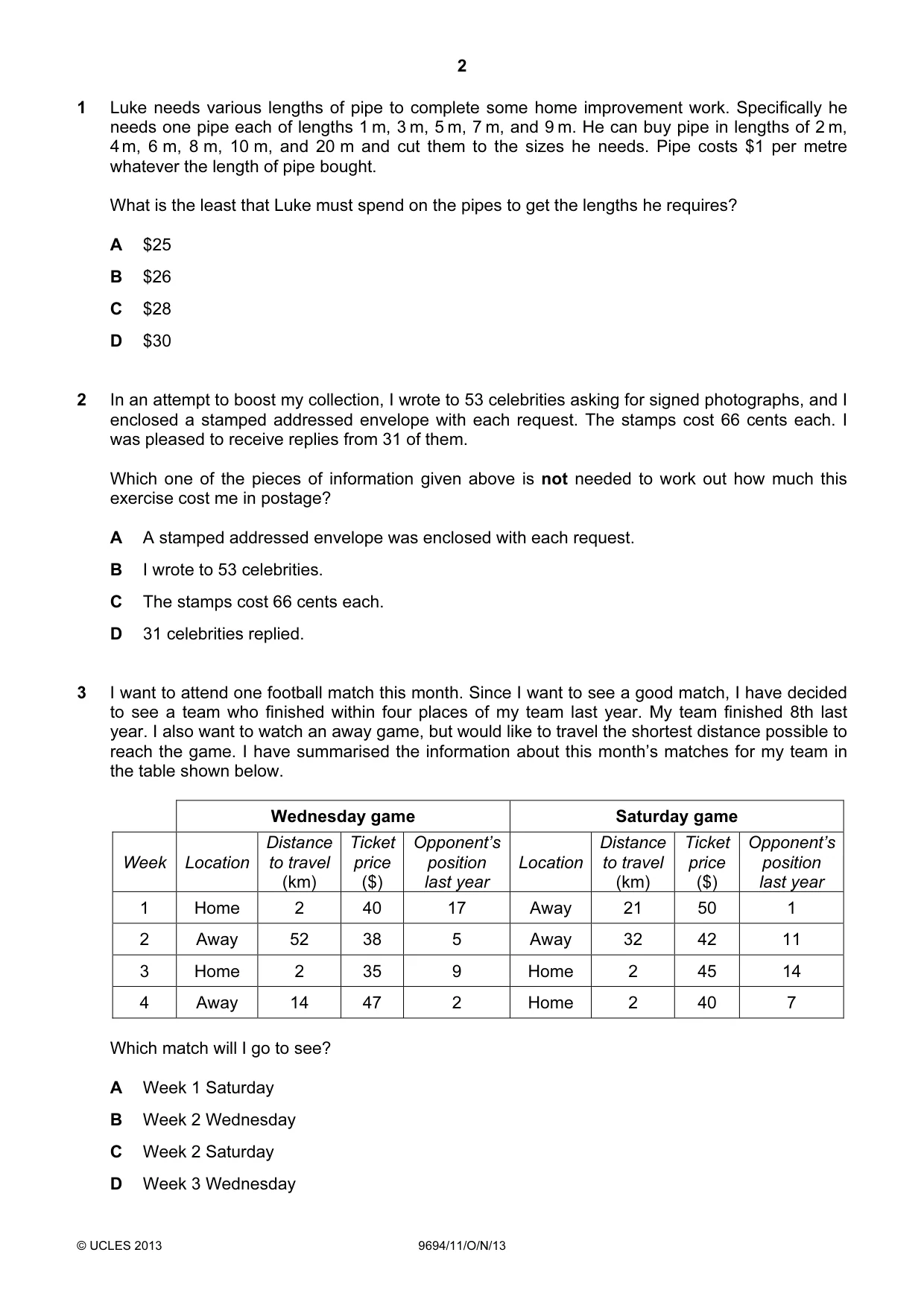 Cambridge A Level Thinking Skills 9694 2013 Oct/Nov Paper 1 · Variant 1 question paper, page 2 of 16
