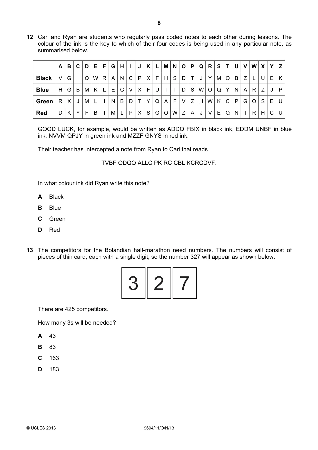 Cambridge A Level Thinking Skills 9694 2013 Oct/Nov Paper 1 · Variant 1 question paper, page 8 of 16