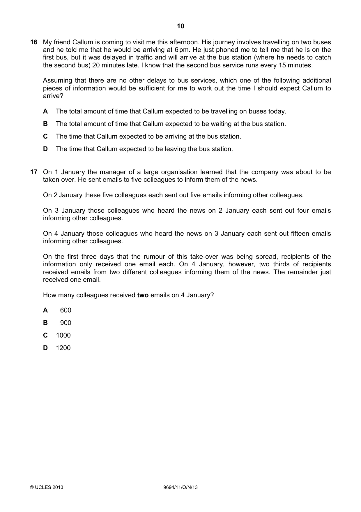 Cambridge A Level Thinking Skills 9694 2013 Oct/Nov Paper 1 · Variant 1 question paper, page 10 of 16