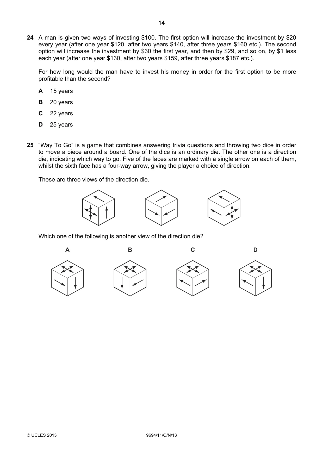 Cambridge A Level Thinking Skills 9694 2013 Oct/Nov Paper 1 · Variant 1 question paper, page 14 of 16