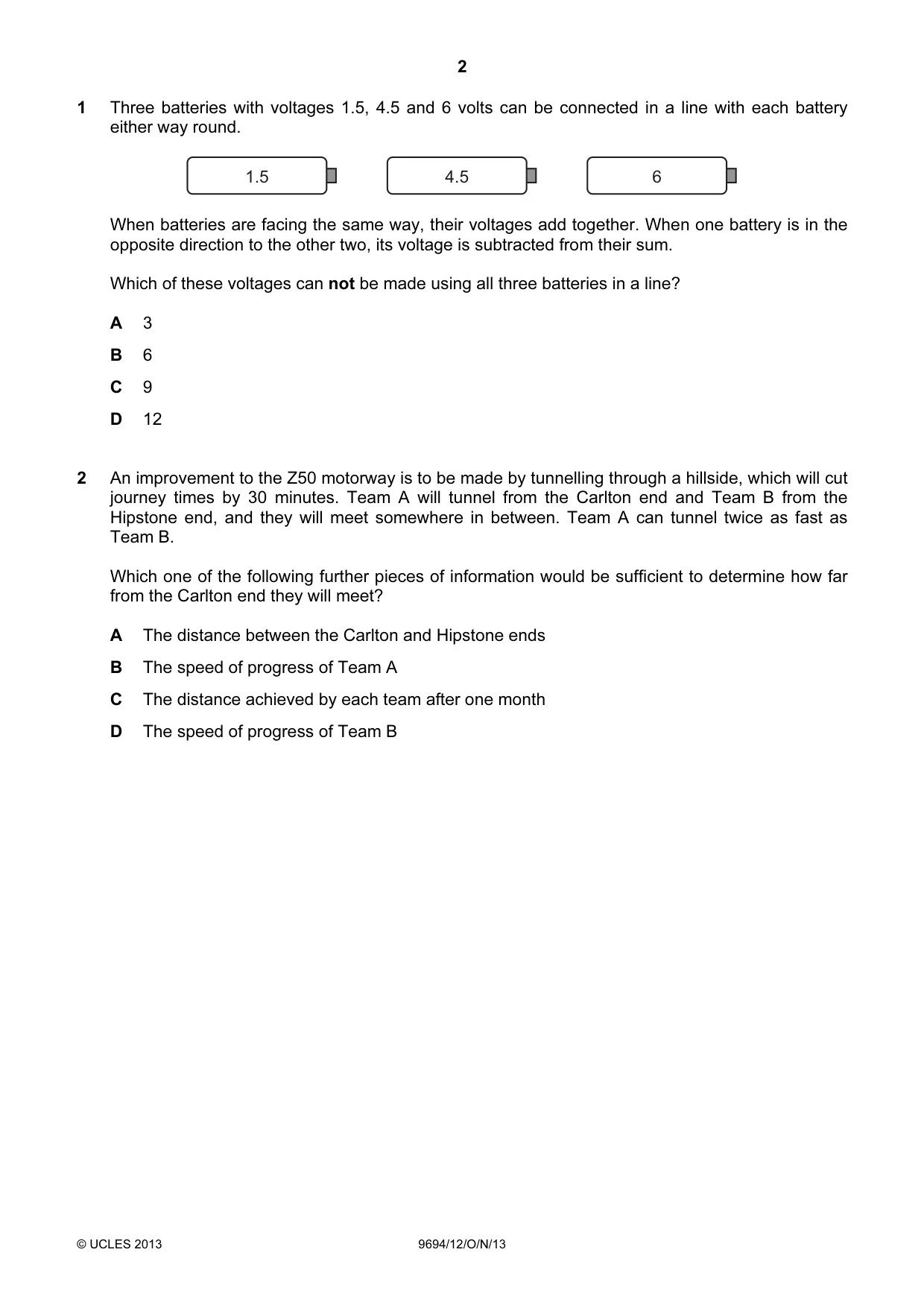 Cambridge A Level Thinking Skills 9694 2013 Oct/Nov Paper 1 · Variant 2 question paper, page 2 of 20
