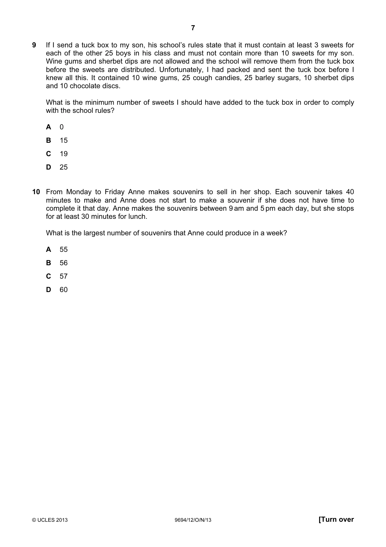 Cambridge A Level Thinking Skills 9694 2013 Oct/Nov Paper 1 · Variant 2 question paper, page 7 of 20