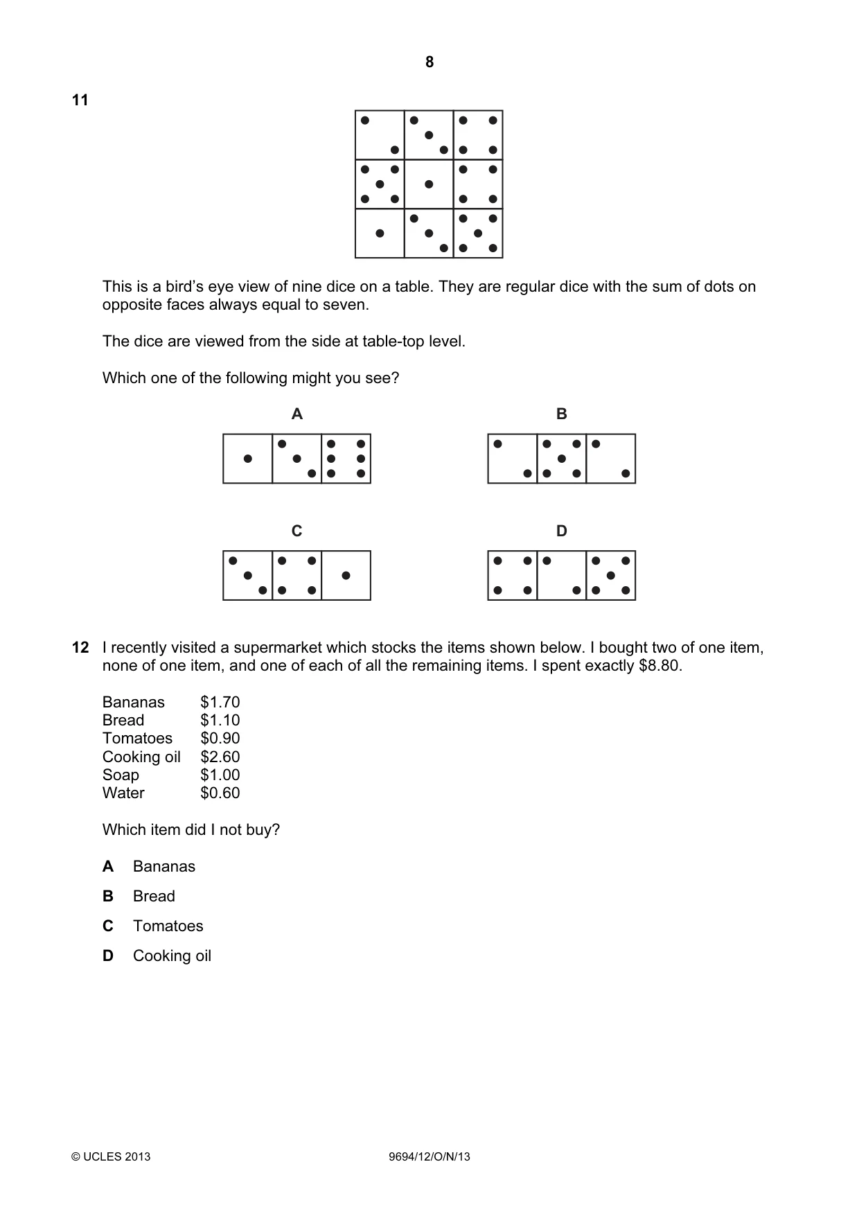 Cambridge A Level Thinking Skills 9694 2013 Oct/Nov Paper 1 · Variant 2 question paper, page 8 of 20