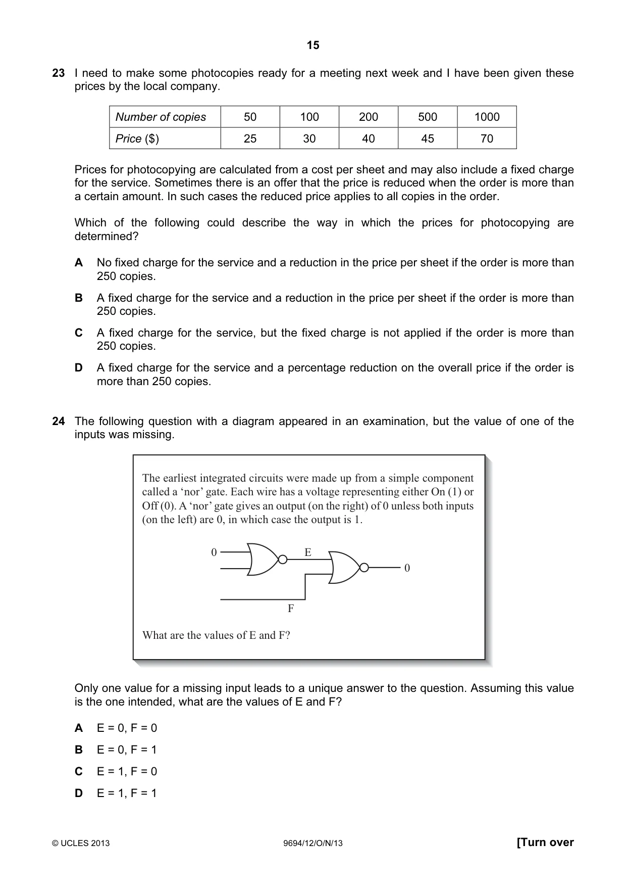 Cambridge A Level Thinking Skills 9694 2013 Oct/Nov Paper 1 · Variant 2 question paper, page 15 of 20
