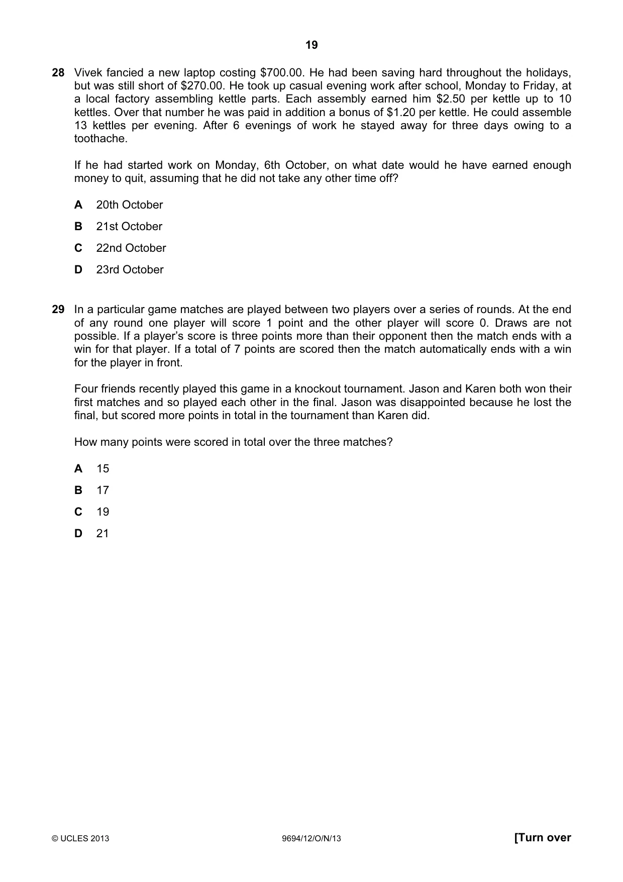 Cambridge A Level Thinking Skills 9694 2013 Oct/Nov Paper 1 · Variant 2 question paper, page 19 of 20