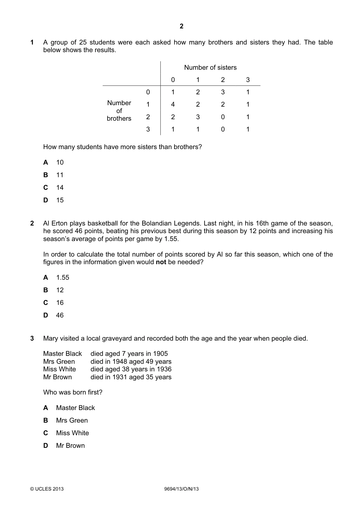 Cambridge A Level Thinking Skills 9694 2013 Oct/Nov Paper 1 · Variant 3 question paper, page 2 of 20