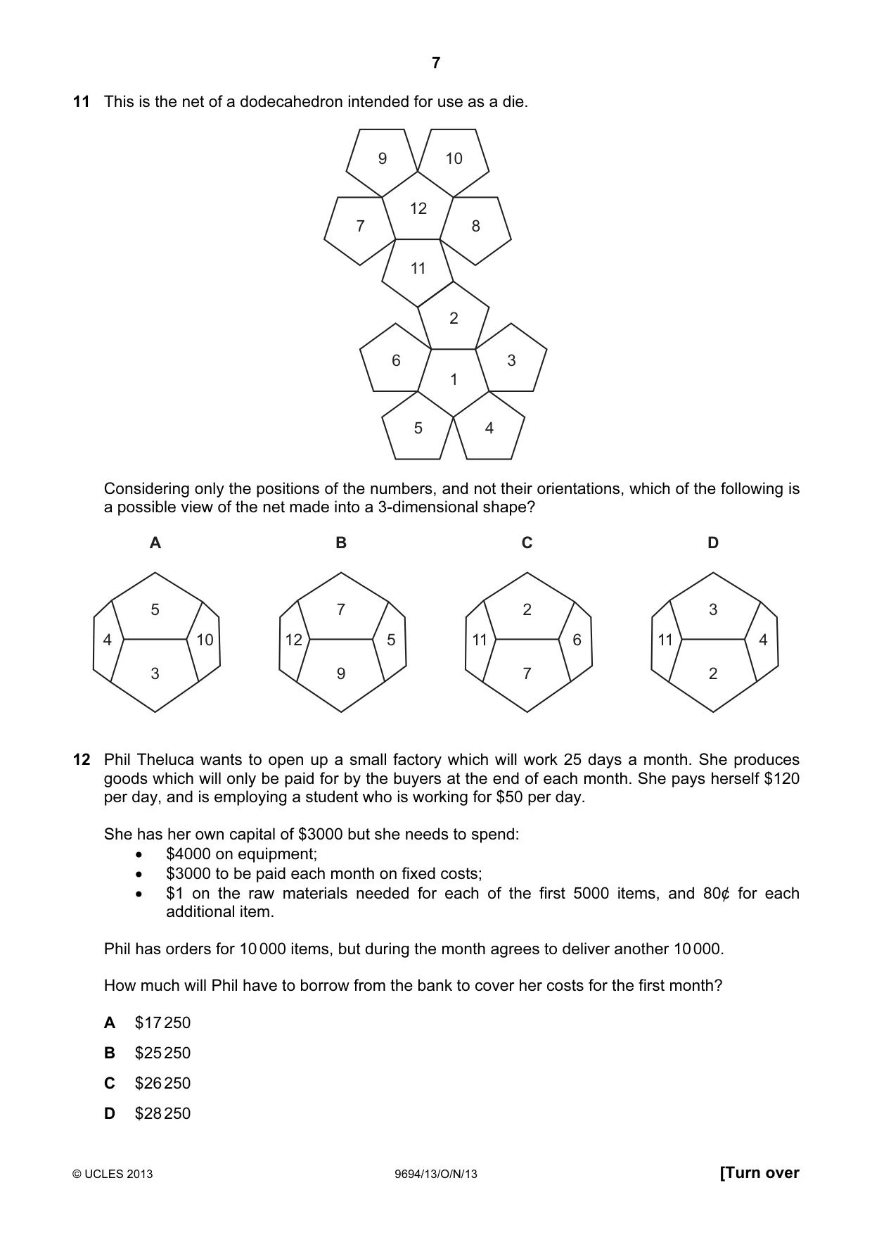 Cambridge A Level Thinking Skills 9694 2013 Oct/Nov Paper 1 · Variant 3 question paper, page 7 of 20