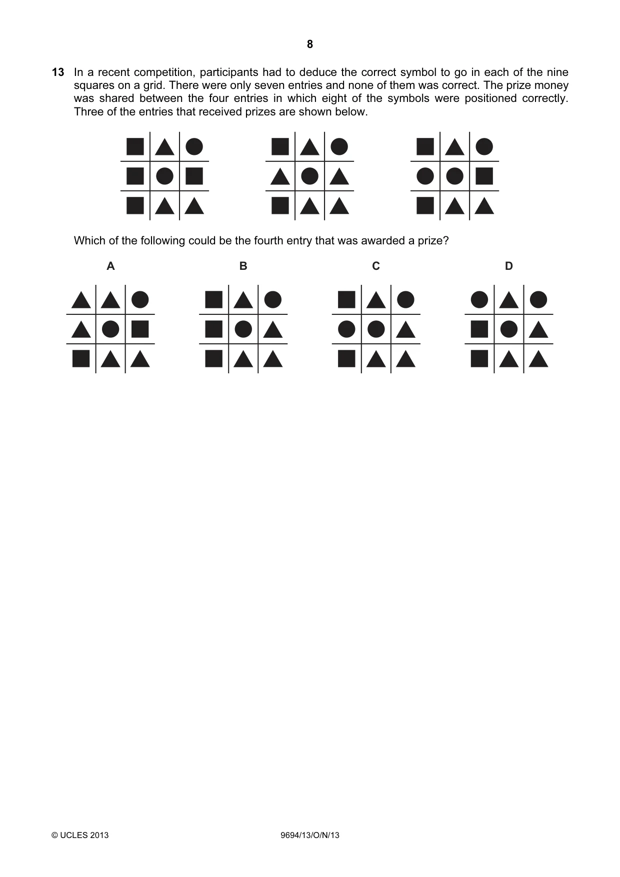 Cambridge A Level Thinking Skills 9694 2013 Oct/Nov Paper 1 · Variant 3 question paper, page 8 of 20