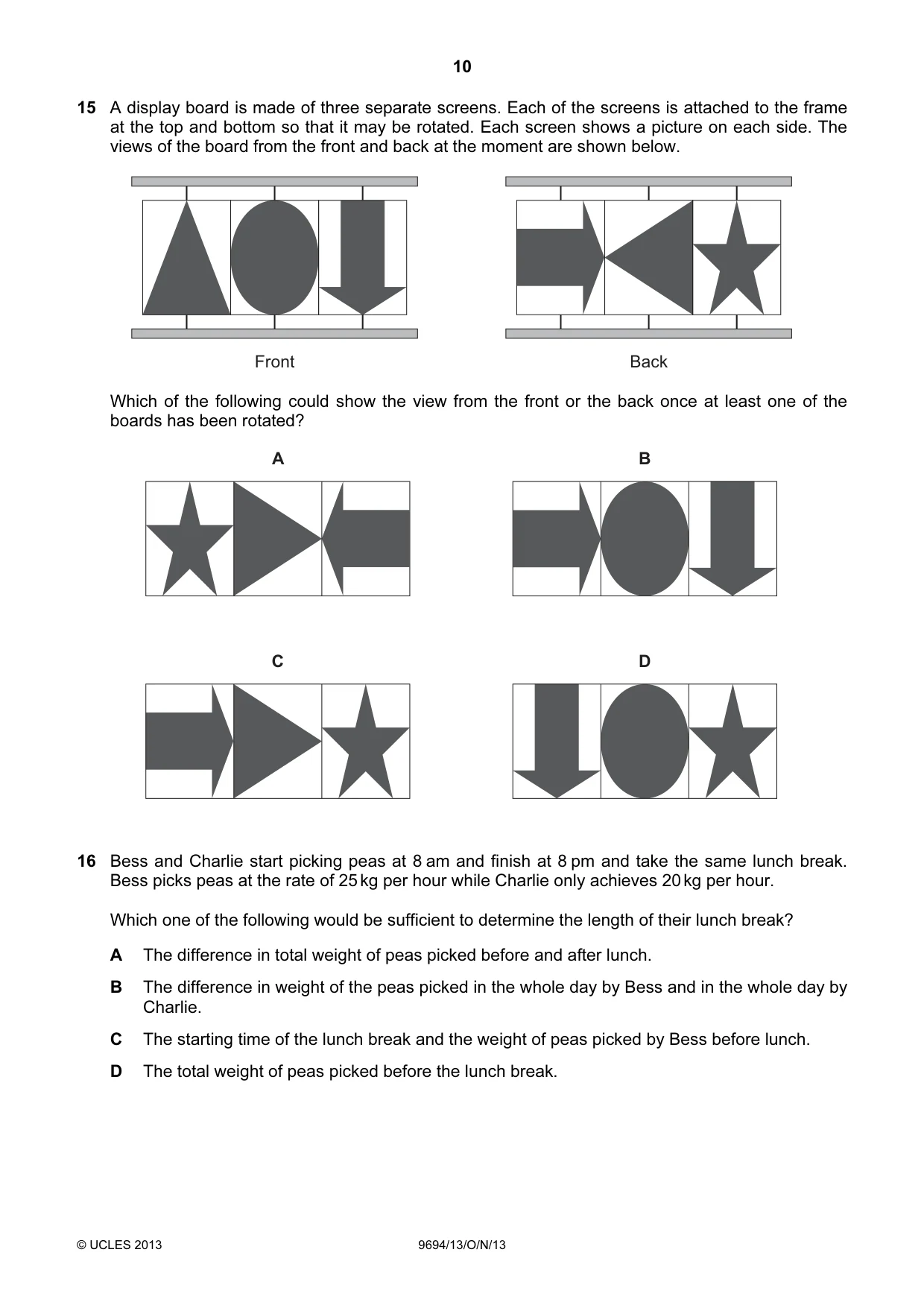 Cambridge A Level Thinking Skills 9694 2013 Oct/Nov Paper 1 · Variant 3 question paper, page 10 of 20