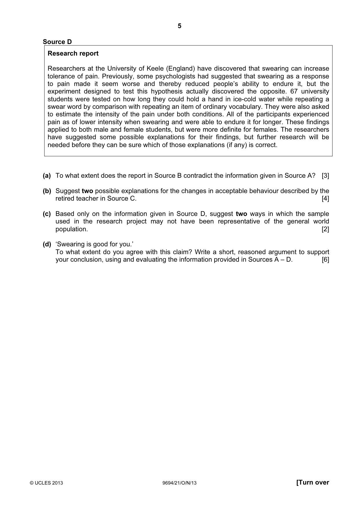 Cambridge A Level Thinking Skills 9694 2013 Oct/Nov Paper 2 · Variant 1 question paper, page 5 of 8
